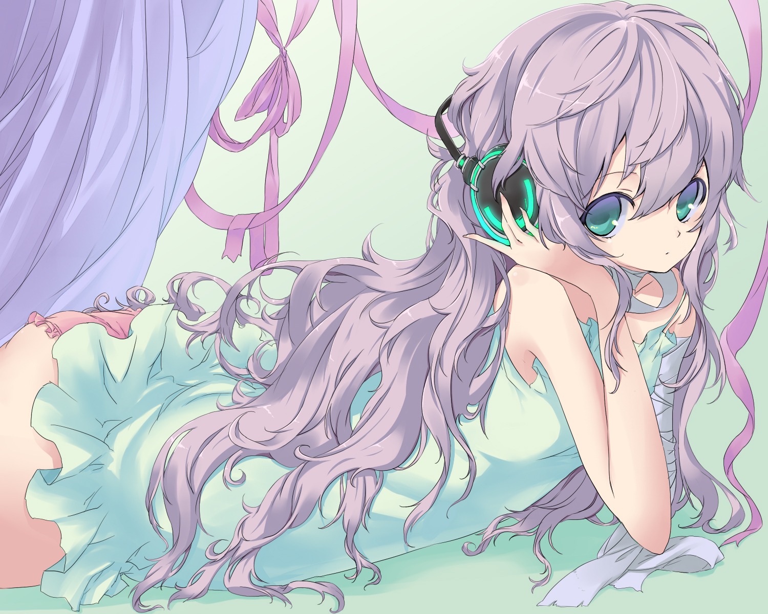 dress, headphones, muranisaki, pantsu