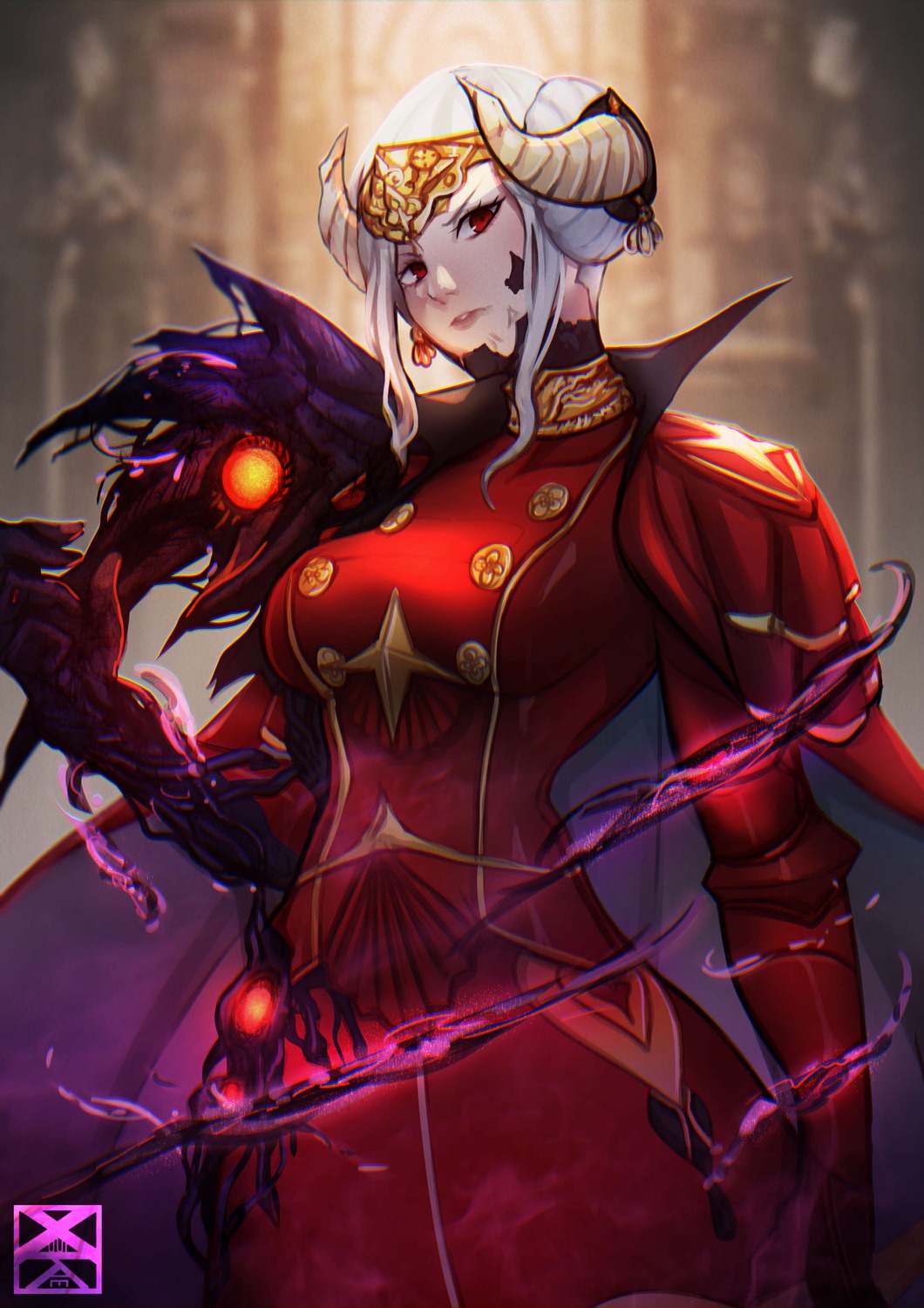 edelgard_von_hresvelg, fire_emblem, fire_emblem_three_houses, horns, uniform, xuuikie_ashe