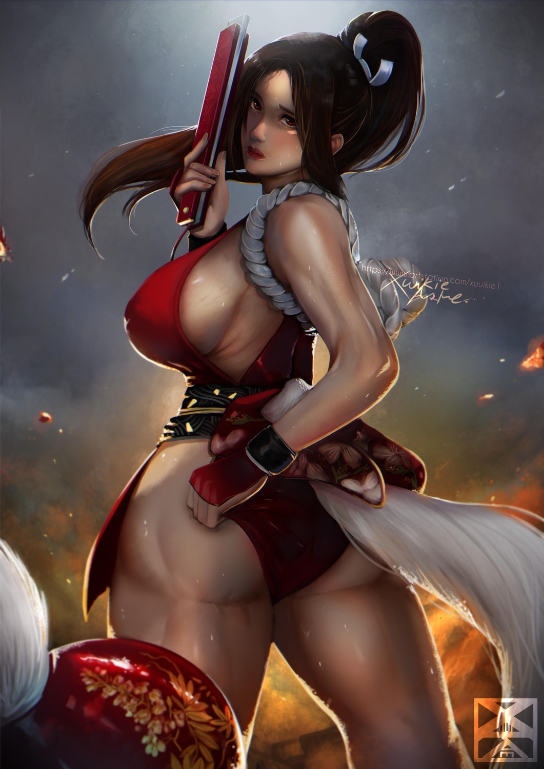 ass, cosplay, fatal_fury, japanese_clothes, king_of_fighters, no_bra, shiranui_mai, tail