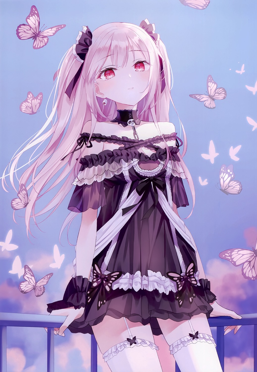 dress, gothic_lolita, hololive, lolita_fashion, nabi_(uz02), no_bra, stockings, thighhighs