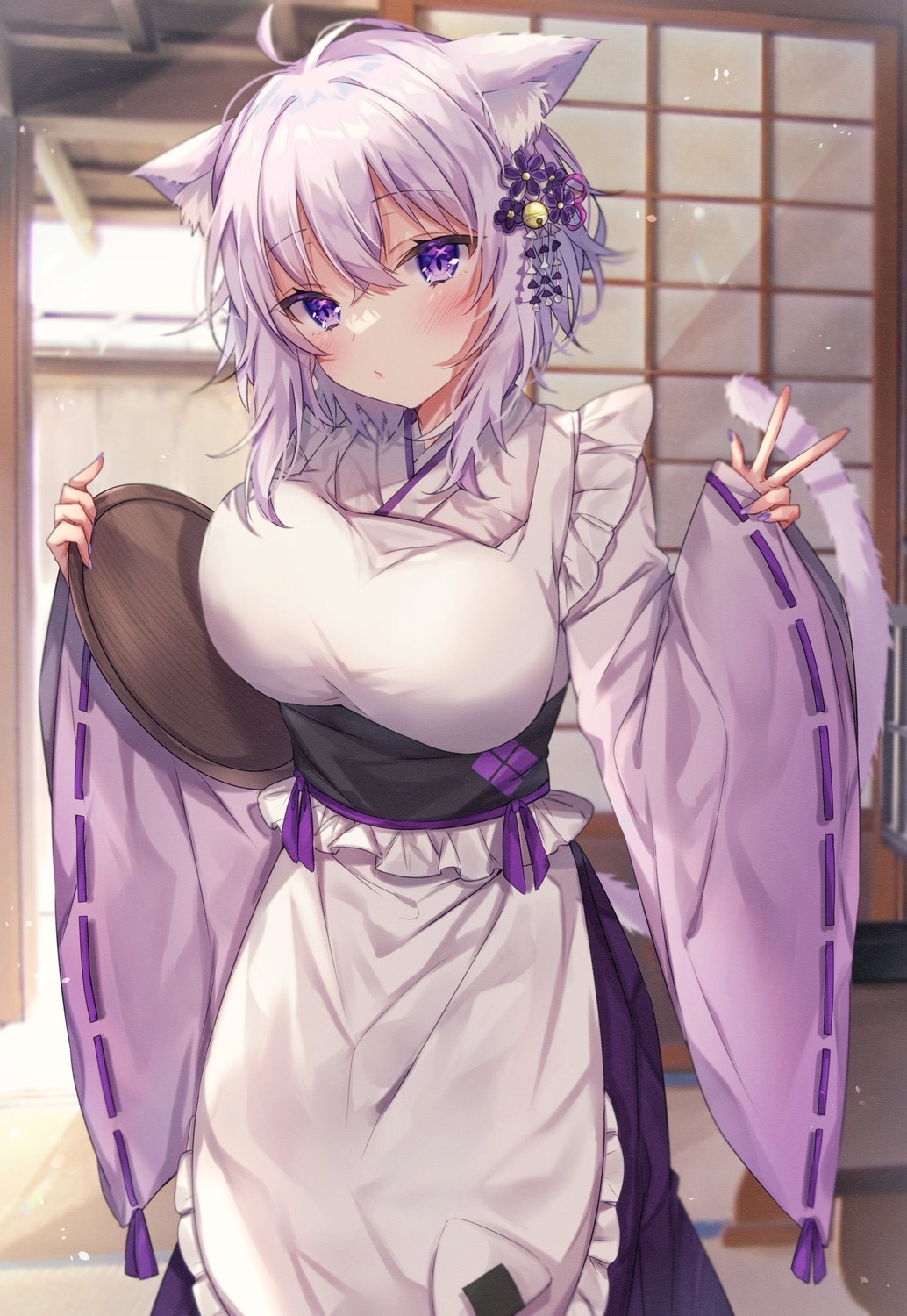 animal_ears, hololive, hololive_gamers, maid, nekomata_okayu, nekomimi, sorashima, tail