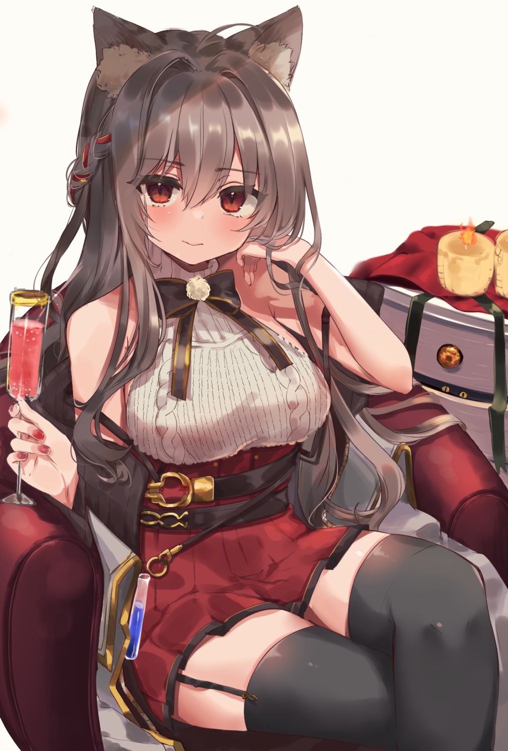 akahaneko, animal_ears, nekomimi, stockings, sweater, thighhighs
