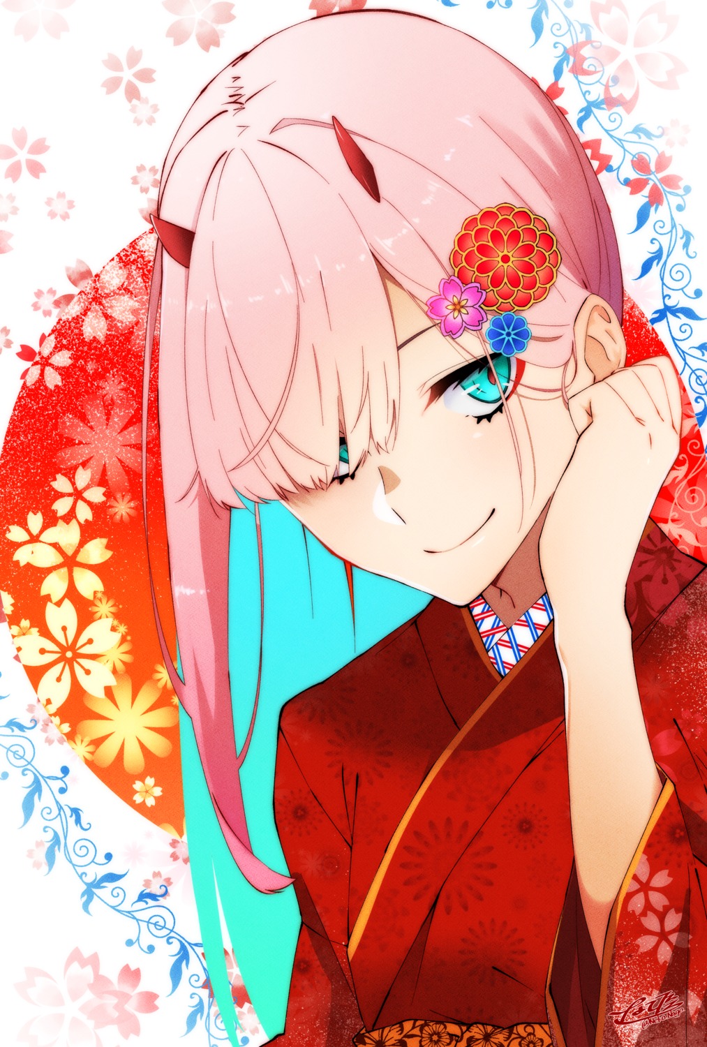 darling_in_the_franxx, horns, kimono, nakoya_(nane_cat), zero_two_(darling_in_the_franxx)