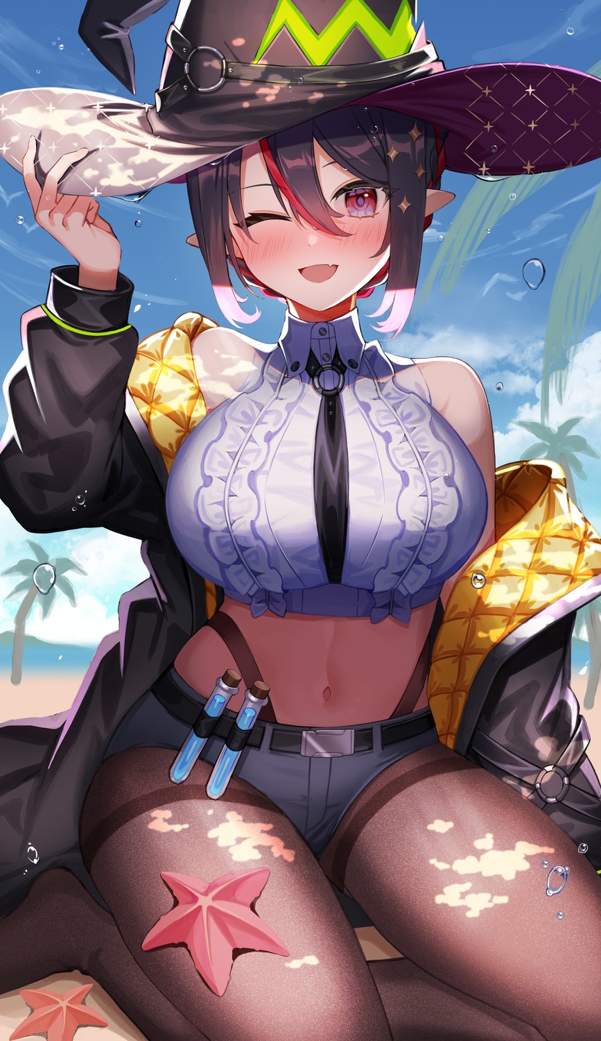 amahara_subaru, indie_virtual_youtuber, isonade_orca, pantyhose, pointy_ears, witch