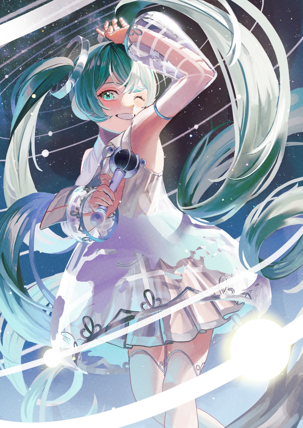 dress, hatsune_miku, hatsune_miku_expo, nema, thighhighs, vocaloid