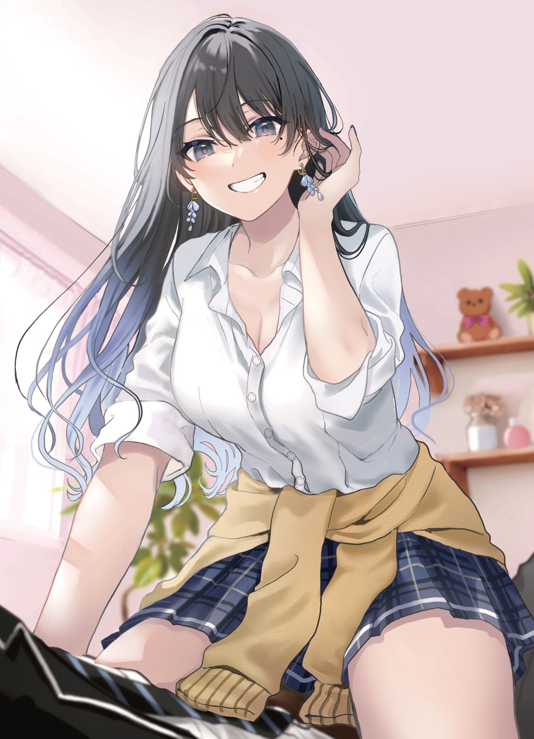 cleavage, hamu, open_shirt, sasagawa_ayano, seifuku, sweater