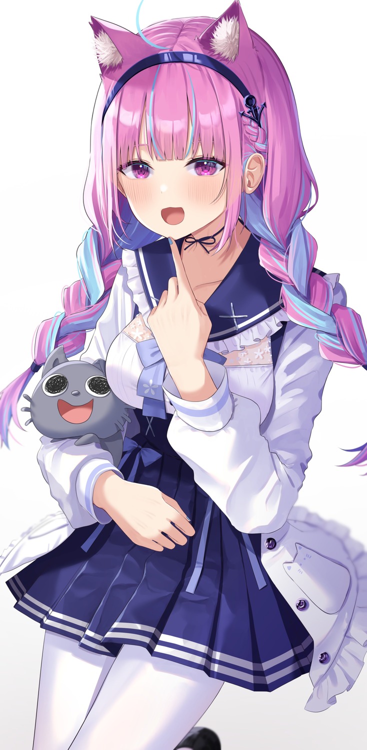 animal_ears, hololive, minato_aqua, neko, nekomimi, pantyhose, seifuku, yuteke_key