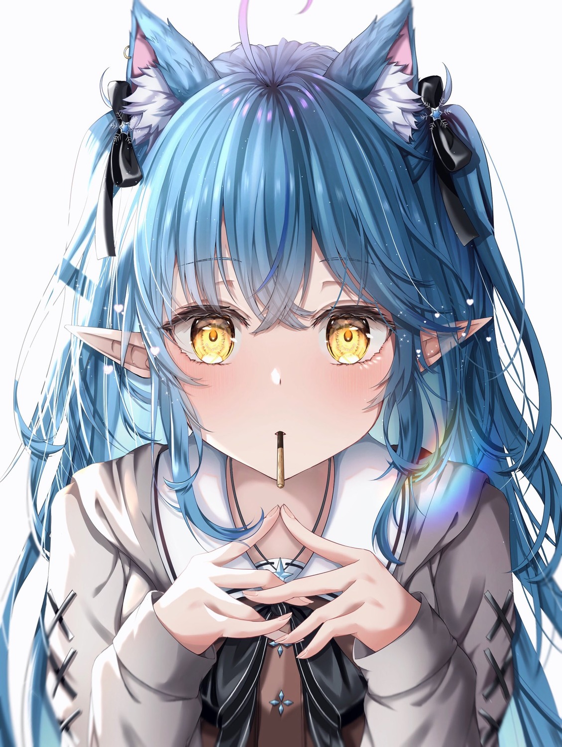 animal_ears, elf, hololive, kasakai_hikaru, nekomimi, pointy_ears, seifuku, yukihana_lamy