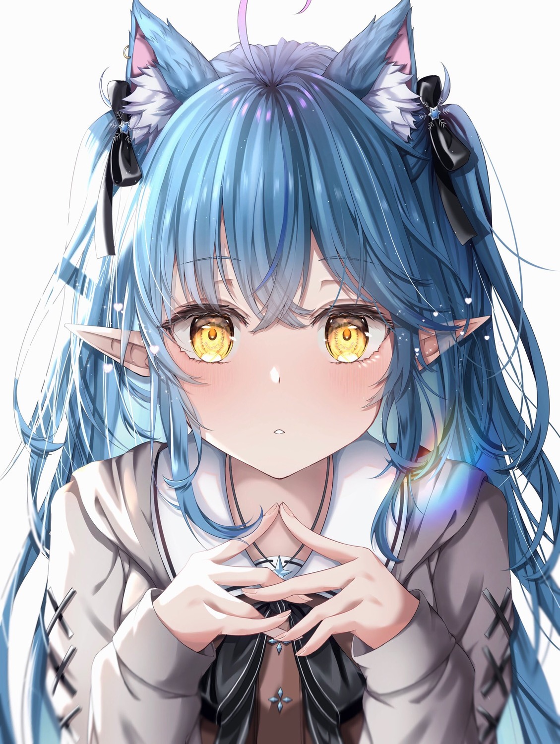 animal_ears, elf, hololive, kasakai_hikaru, nekomimi, pointy_ears, seifuku, yukihana_lamy
