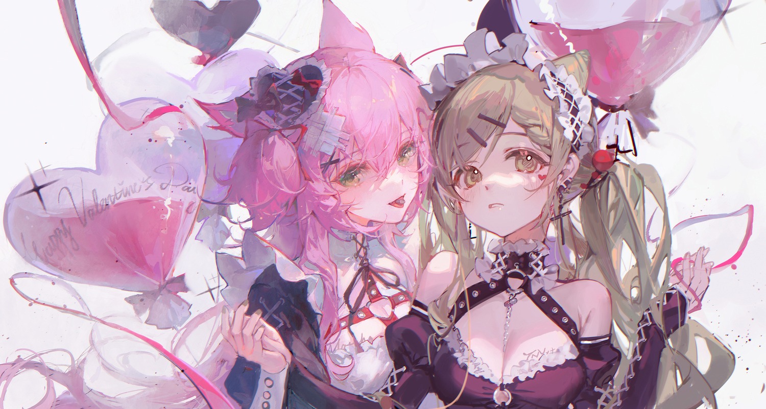 animal_ears, ciloranko, cleavage, maid, nekomimi