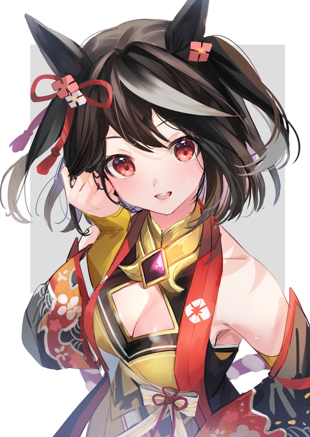 animal_ears, cleavage, japanese_clothes, kitasan_black_(umamusume), ouri_(aya_pine), uma_musume_pretty_derby