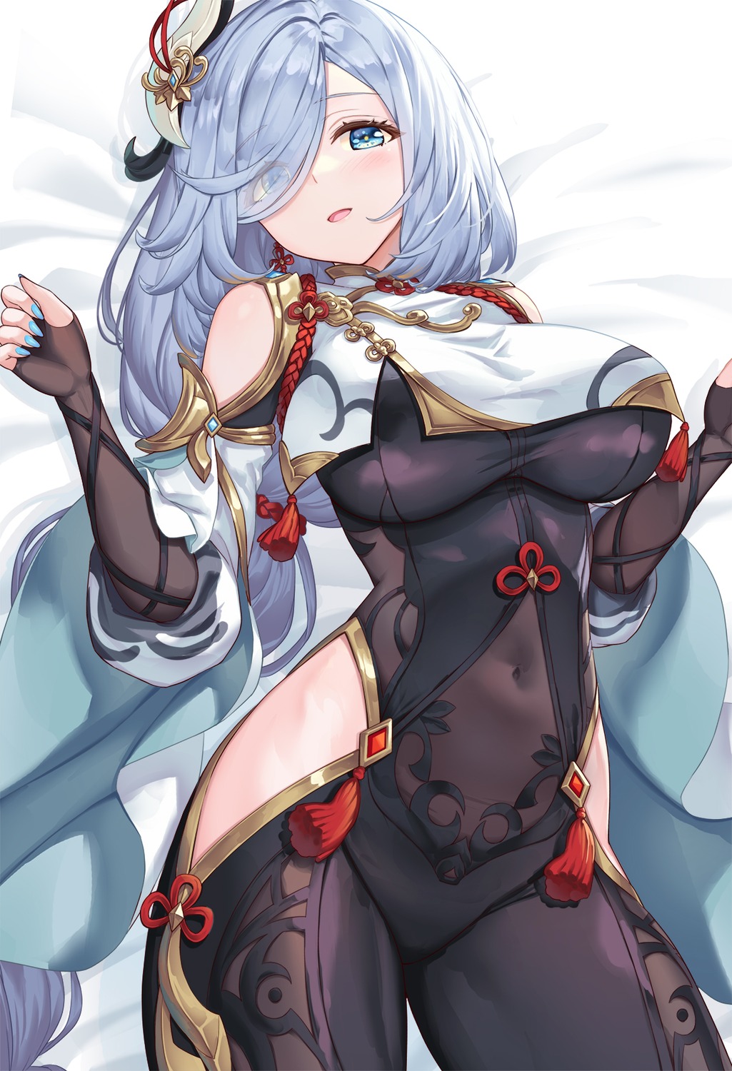 asian_clothes, bodysuit, genshin_impact, hamahama, shenhe