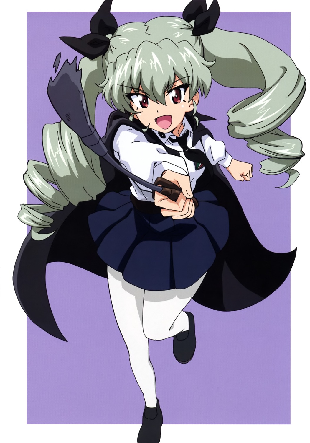 anchovy, girls_und_panzer, kanau, pantyhose, uniform, weapon