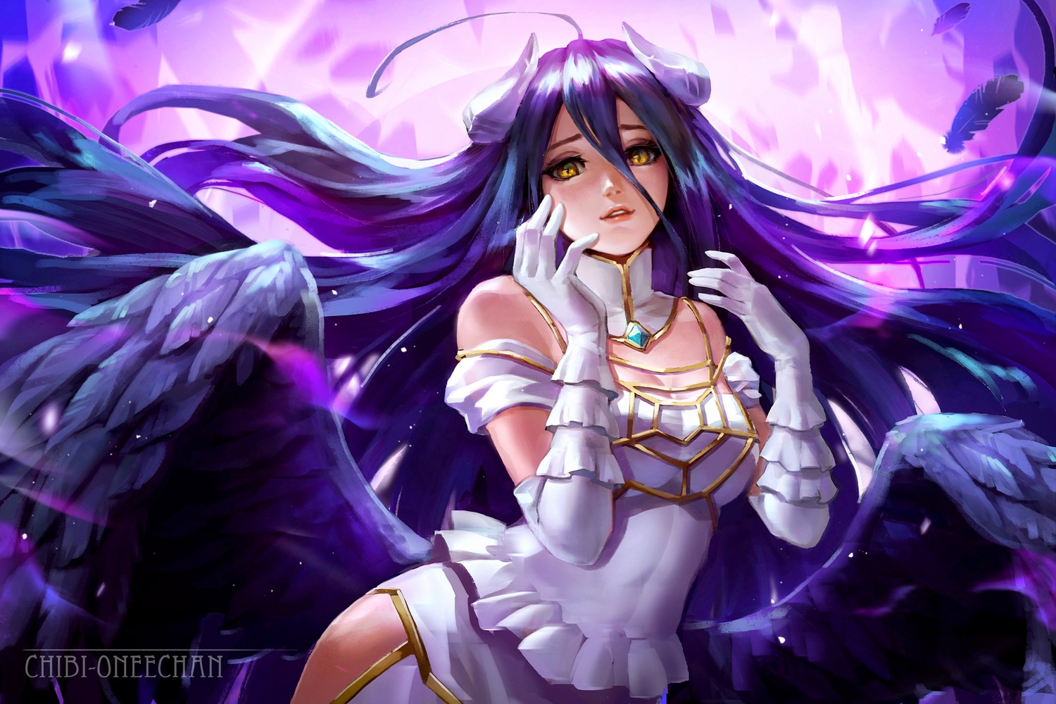 albedo_(overlord), chibi-oneechan, devil, dress, horns, overlord, wings