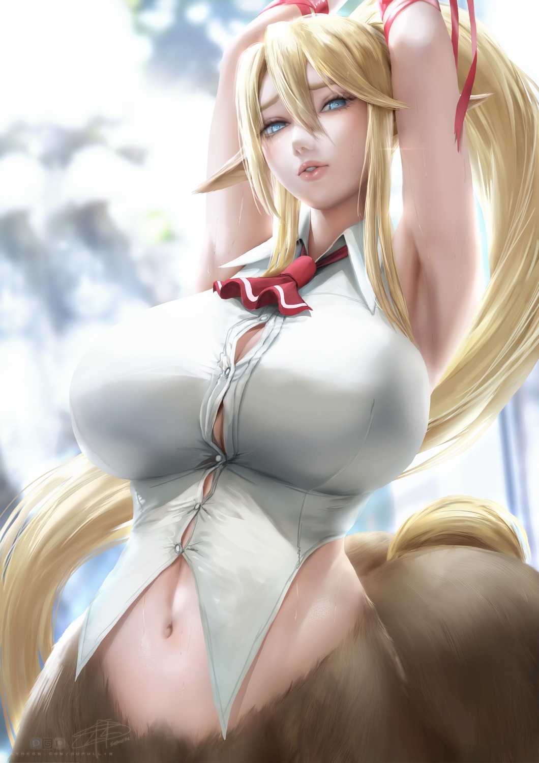 animal_ears, bondage, centaurea_shianus, monster_girl, monster_musume_no_iru_nichijou, no_bra, supullim, tail