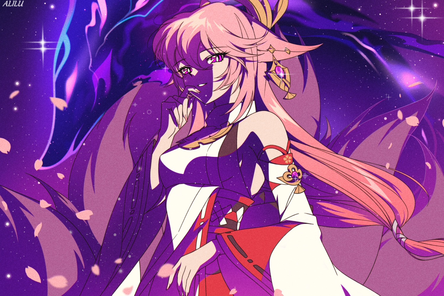alilu_kohai, animal_ears, genshin_impact, japanese_clothes, kitsune, tail, yae_miko