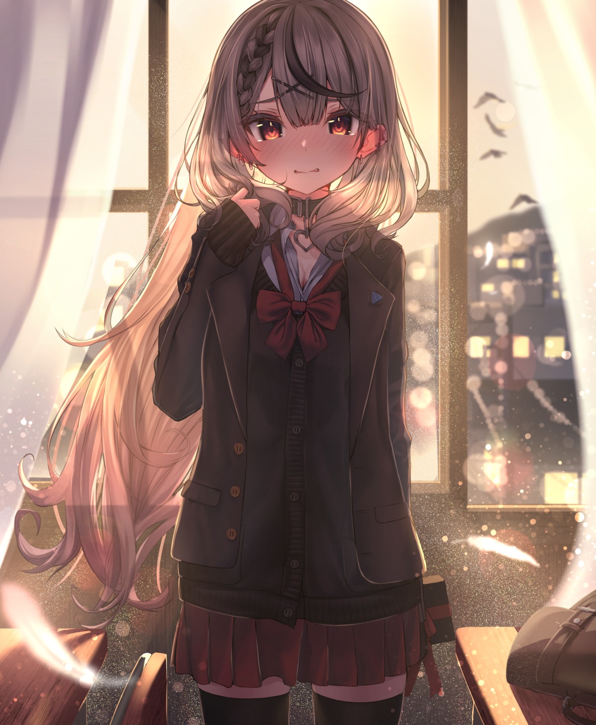 hololive, inaba_teitoku, sakamata_chloe, seifuku, sweater, thighhighs, valentine