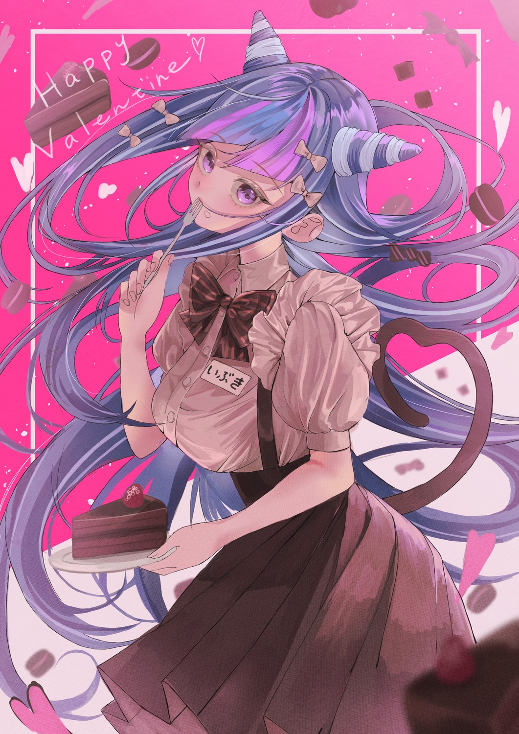 7991_(artist), cream, dangan-ronpa, dangan-ronpa_2, mioda_ibuki, tail, valentine, waitress