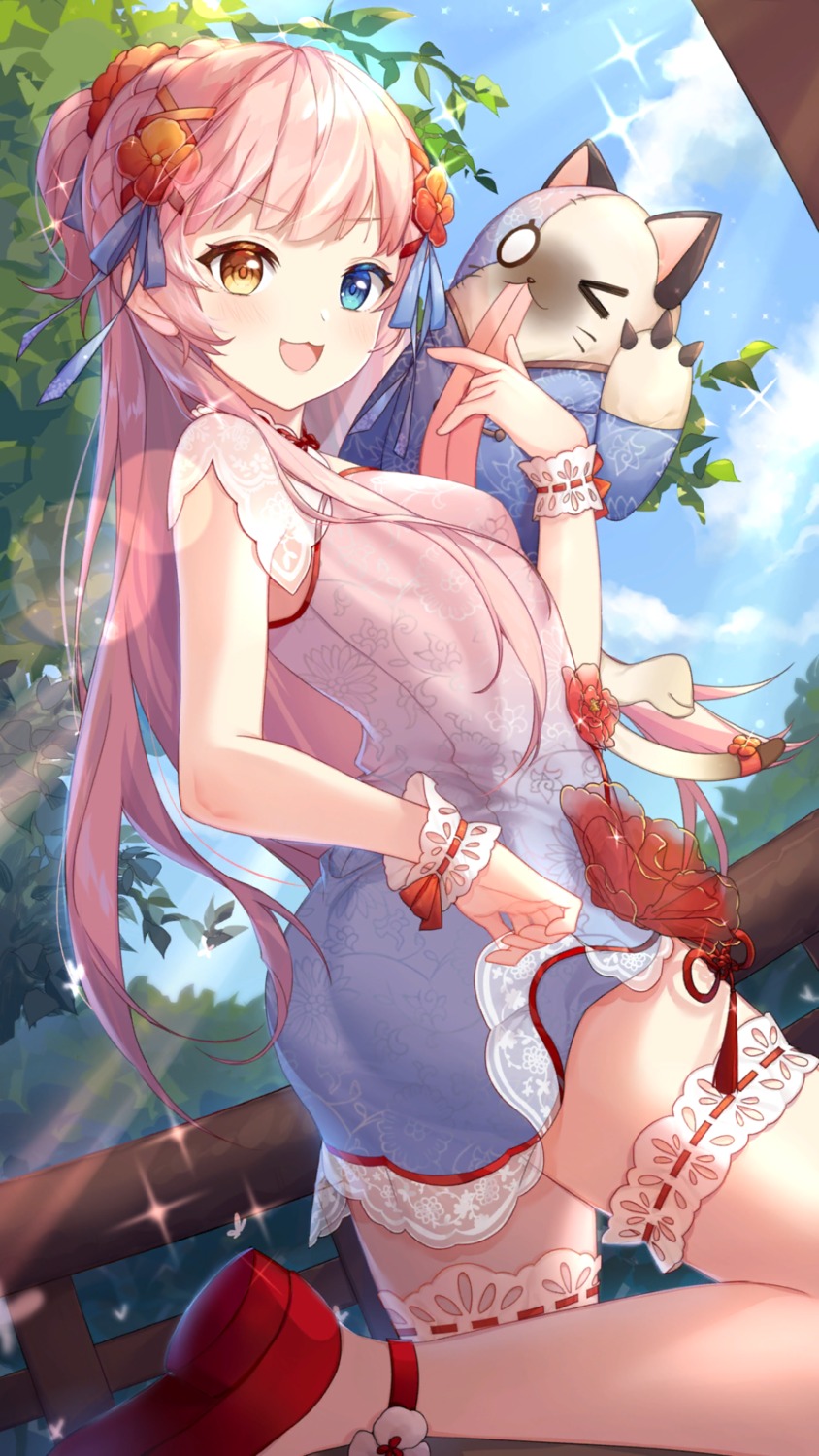 asian_clothes, ass, eksistere_kyrenia, garter, girl_cafe_gun, girl_cafe_gun_ii, heterochromia, skirt_lift