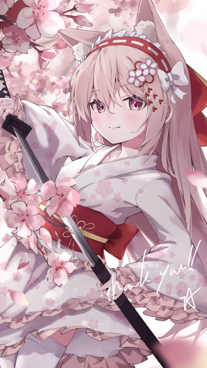 animal_ears, japanese_clothes, sword, taitan, thighhighs
