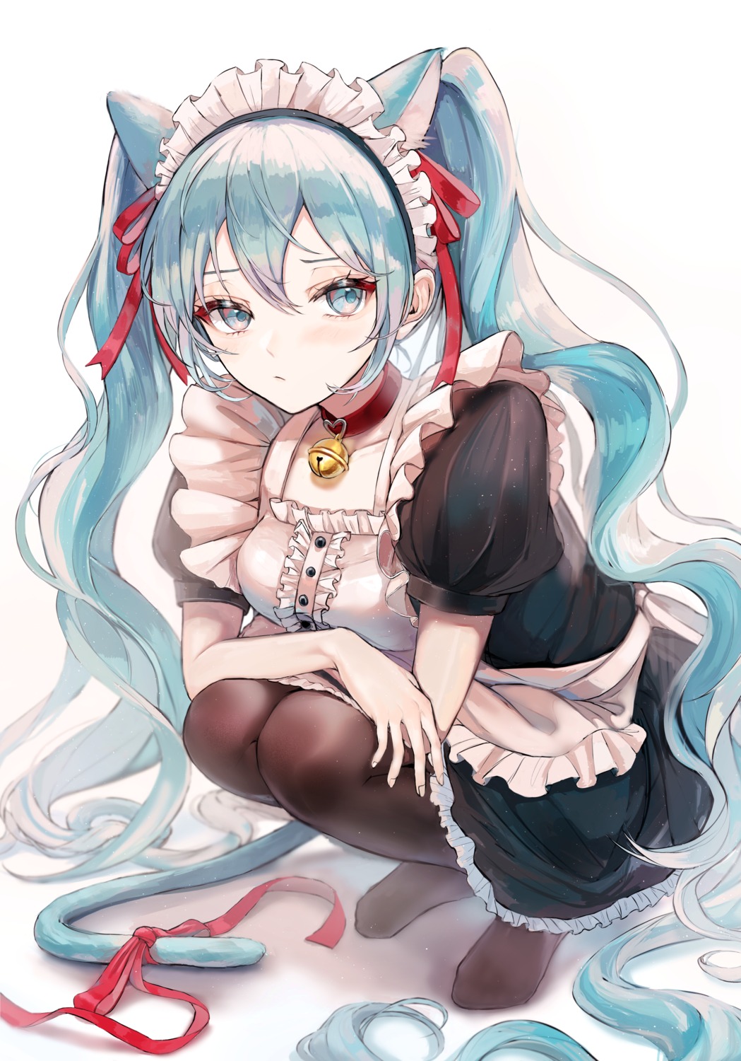 animal_ears, hatsune_miku, maid, nekomimi, pantyhose, pipi_(hana_no_orchestra), tail, vocaloid