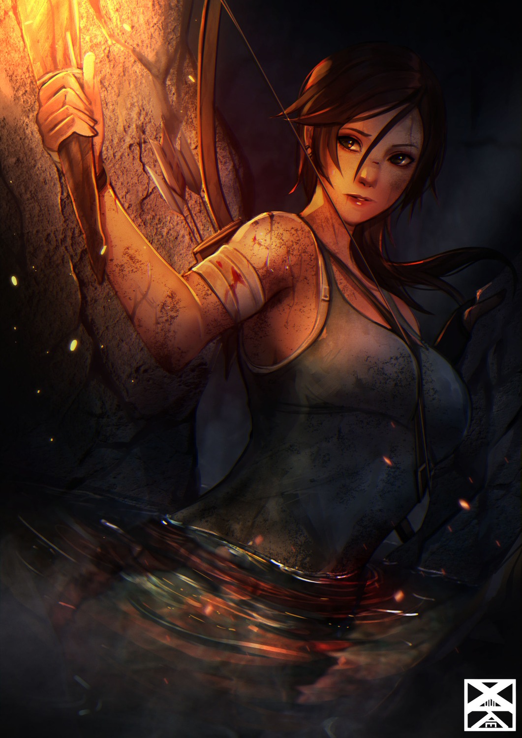 bandages, blood, lara_croft, tomb_raider, weapon, xuuikie_ashe