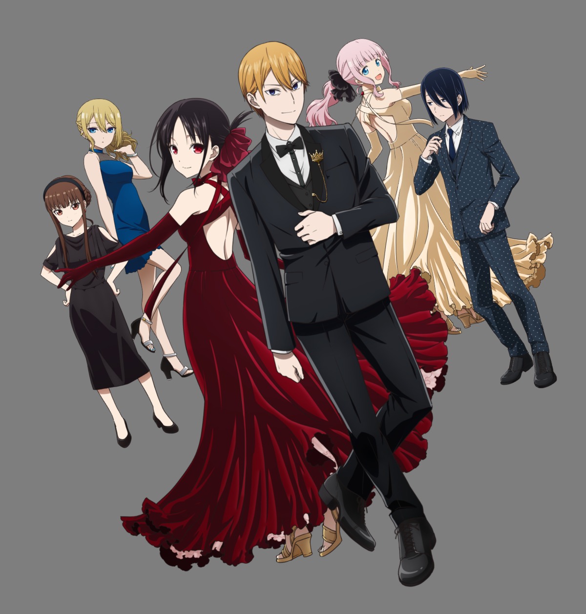 business_suit, dress, fujiwara_chika, hayasaka_ai, heels, iino_miko, ishigami_yuu, kaguya-sama_wa_kokurasetai_~tensai-tachi_no_renai_zunousen~