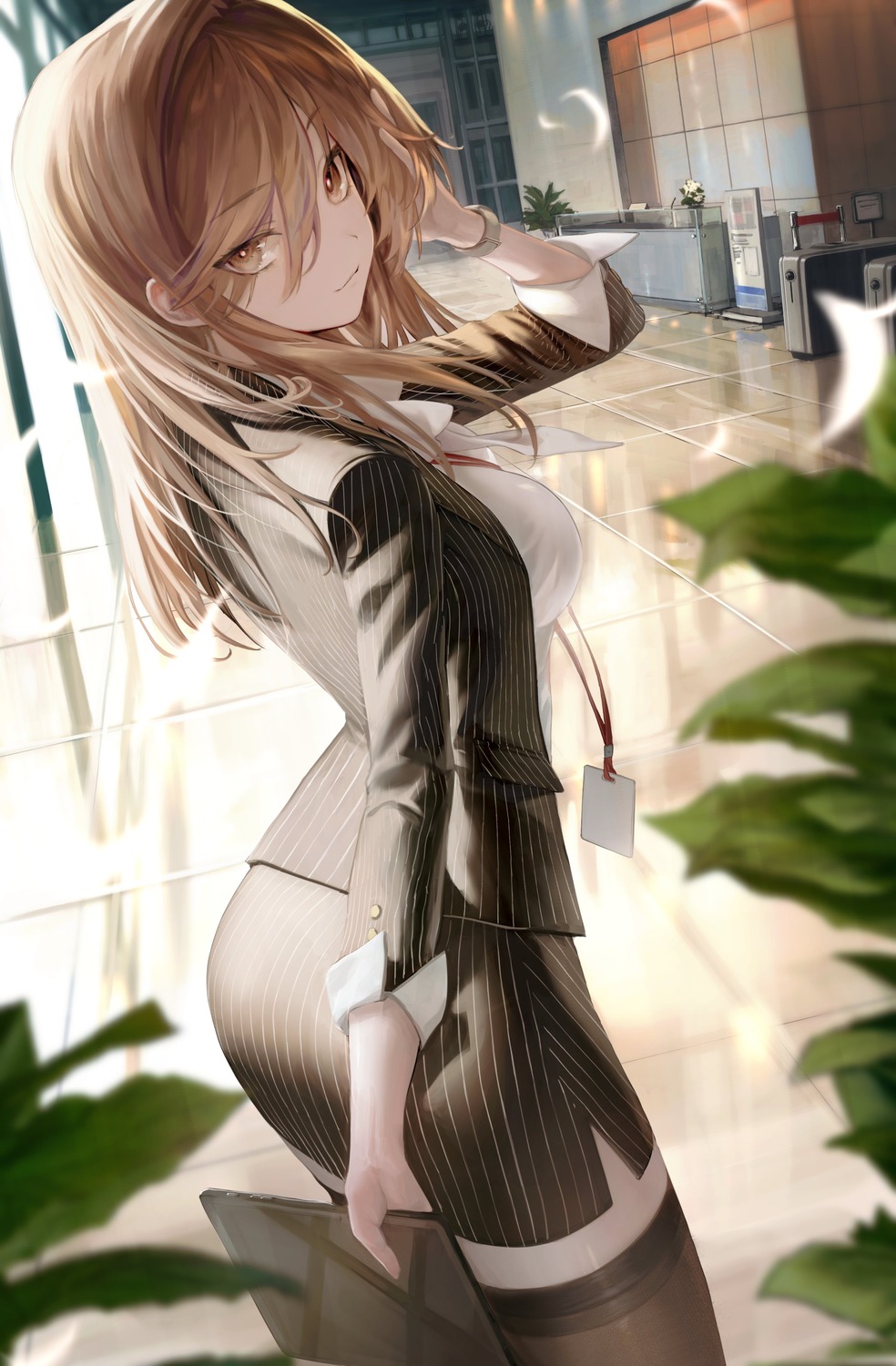 ass, business_suit, kanashi_kumo, thighhighs