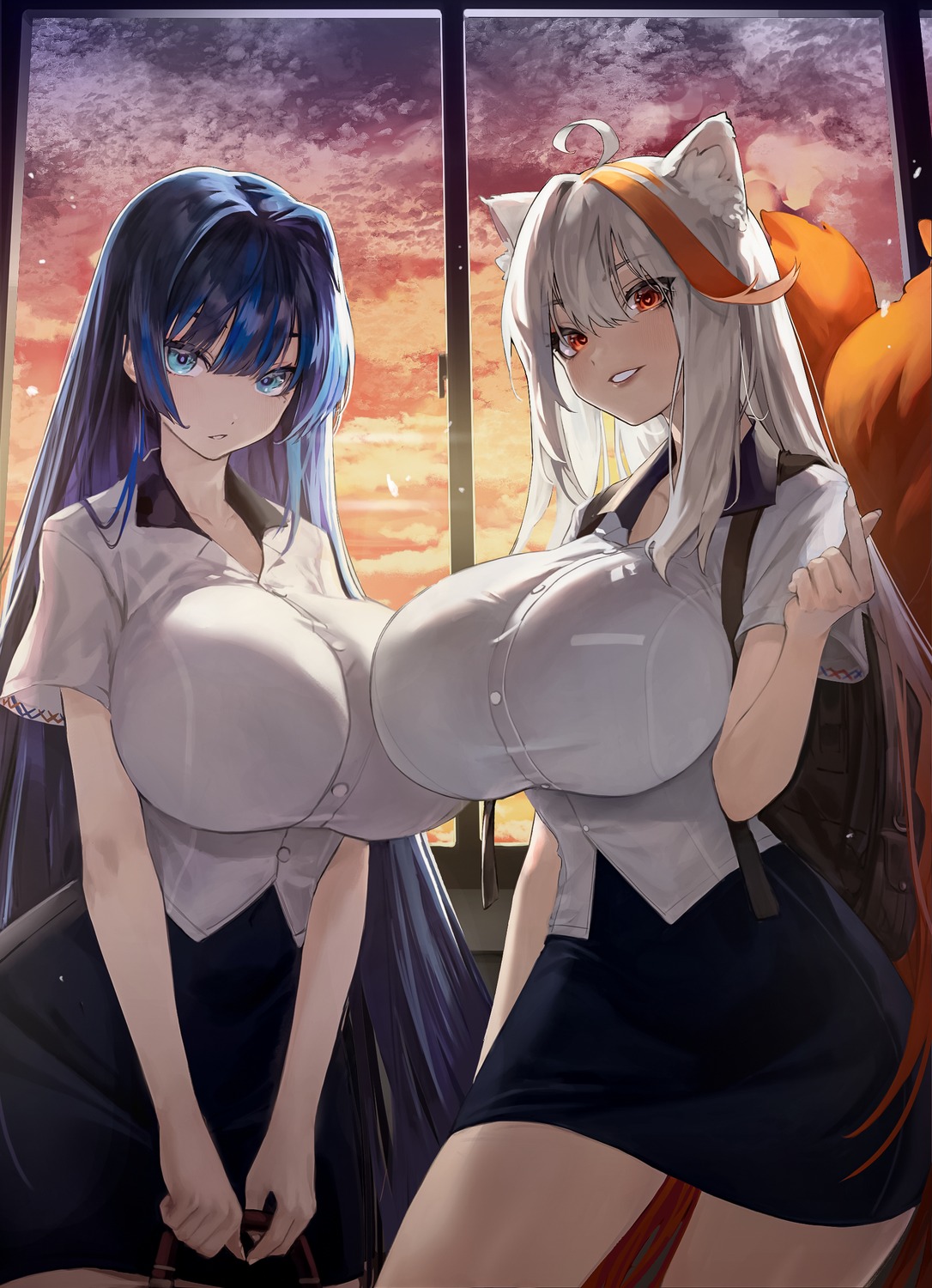 animal_ears, kanashi_kumo, kitsune, seifuku, tail