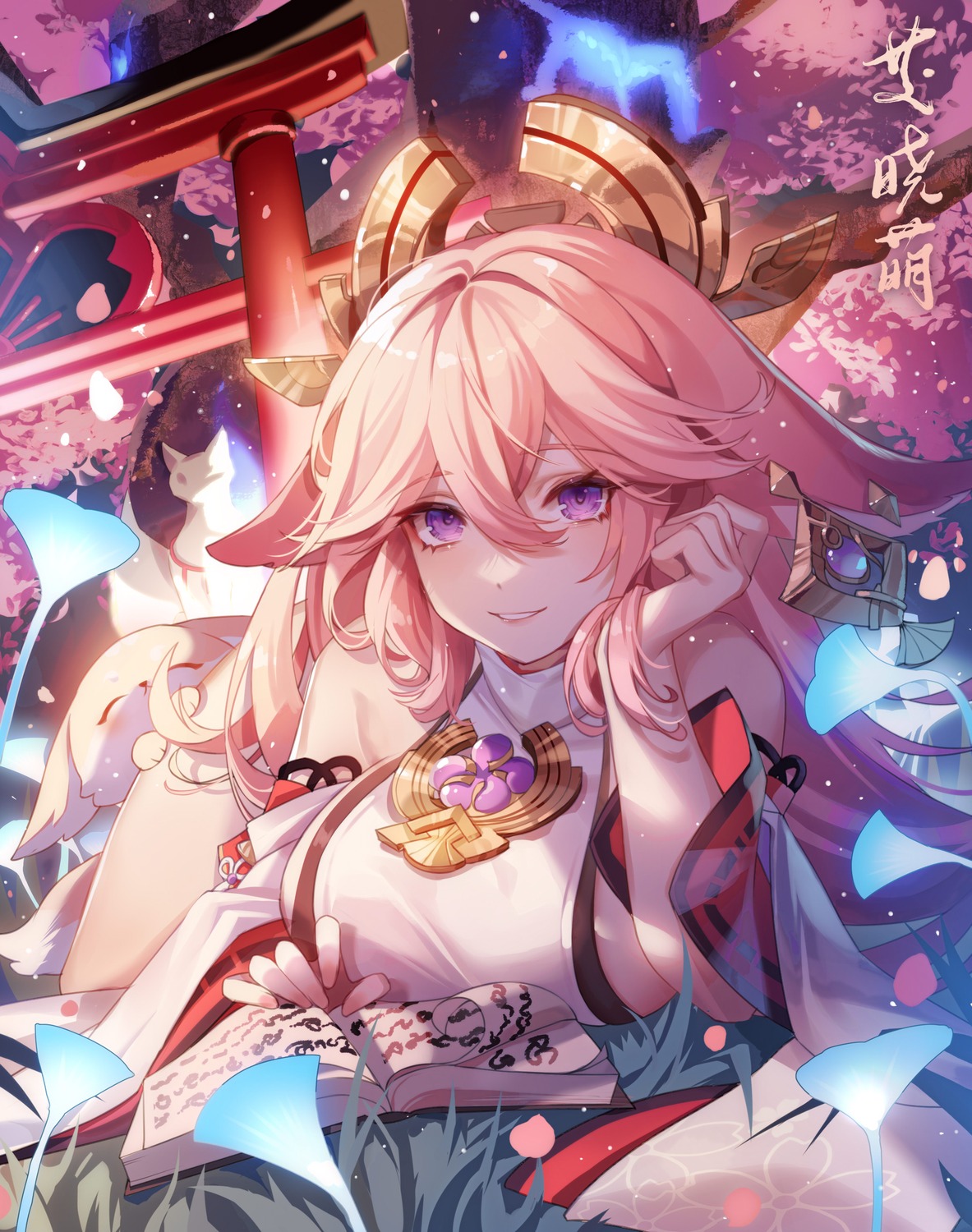ai_xiao_meng, animal_ears, genshin_impact, japanese_clothes, kitsune, no_bra, yae_miko