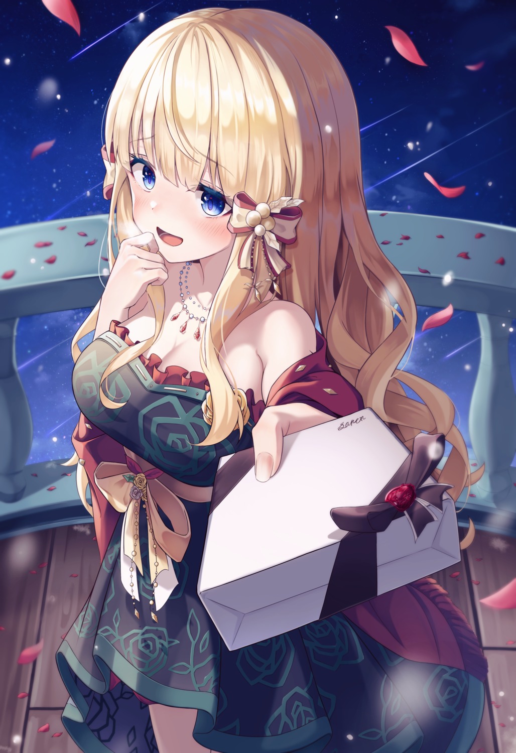 cleavage, dress, pointy_ears, princess_connect!, princess_connect!_re:dive, sasaki_saren, sira_(user_dswn7488)