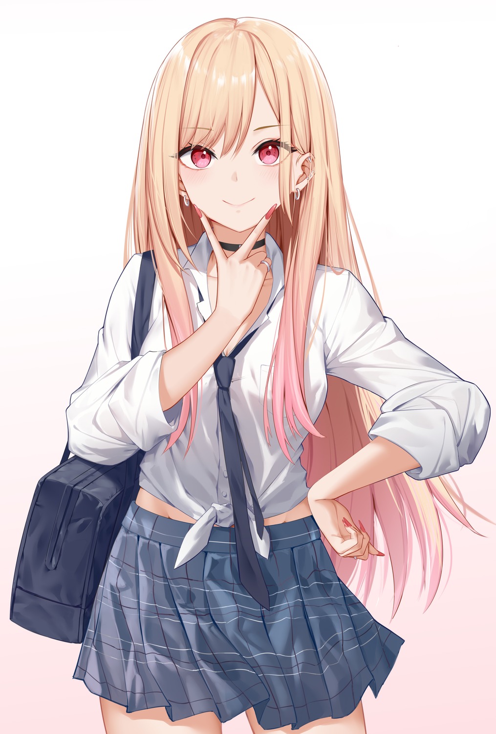 cleavage, kitagawa_marin, open_shirt, roi_(liu_tian), seifuku, shirt_lift, sono_bisque_doll_wa_koi_wo_suru