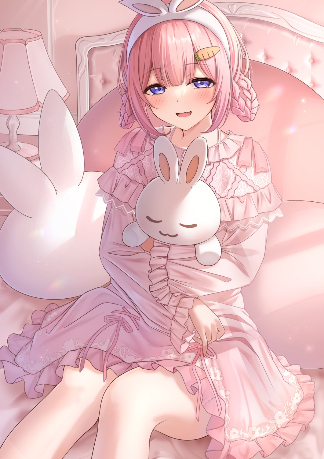 animal_ears, bunny_ears, dress, monaka_curl, nijisanji, suou_sango