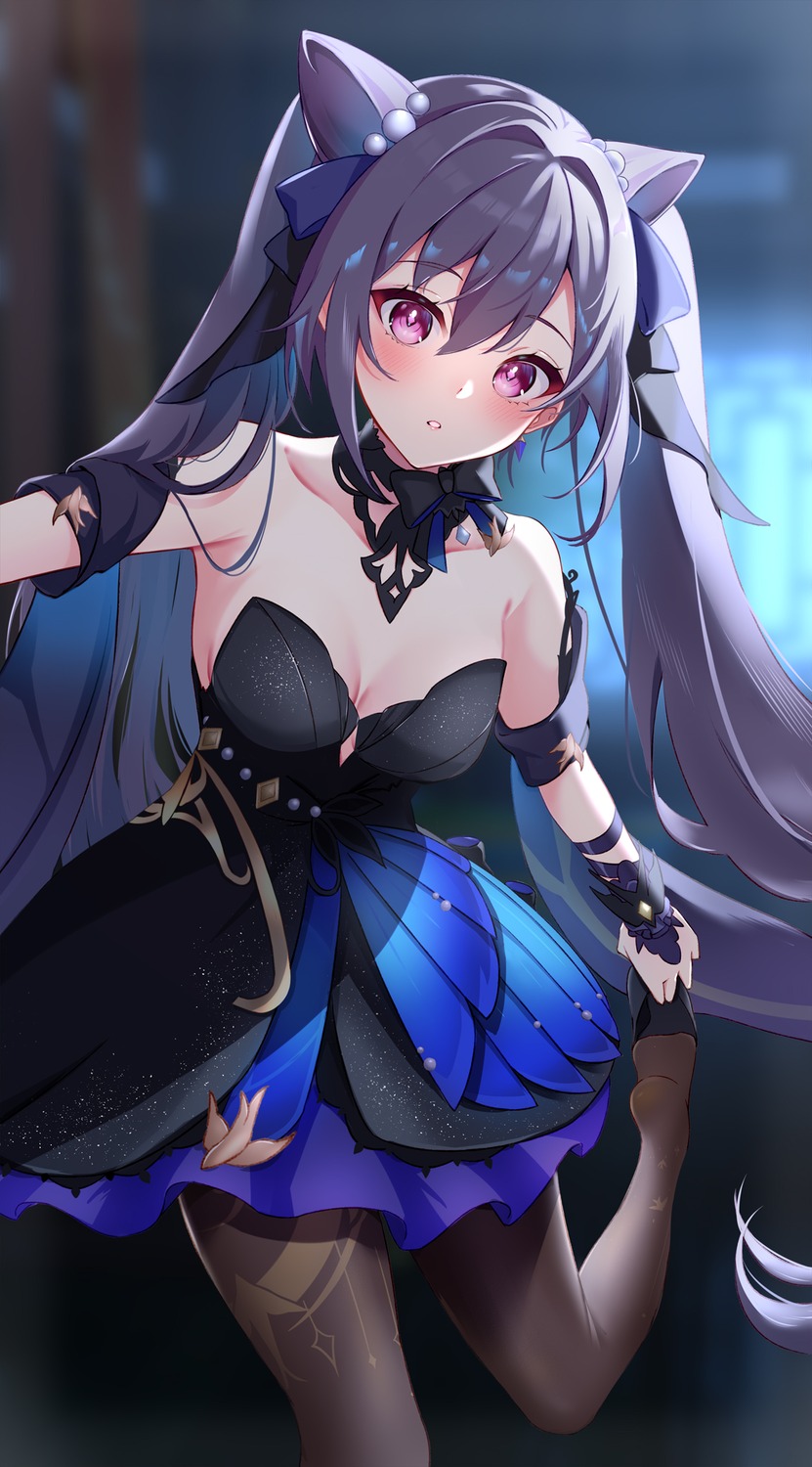 asian_clothes, genshin_impact, keqing, no_bra, pantyhose, tyenka7728