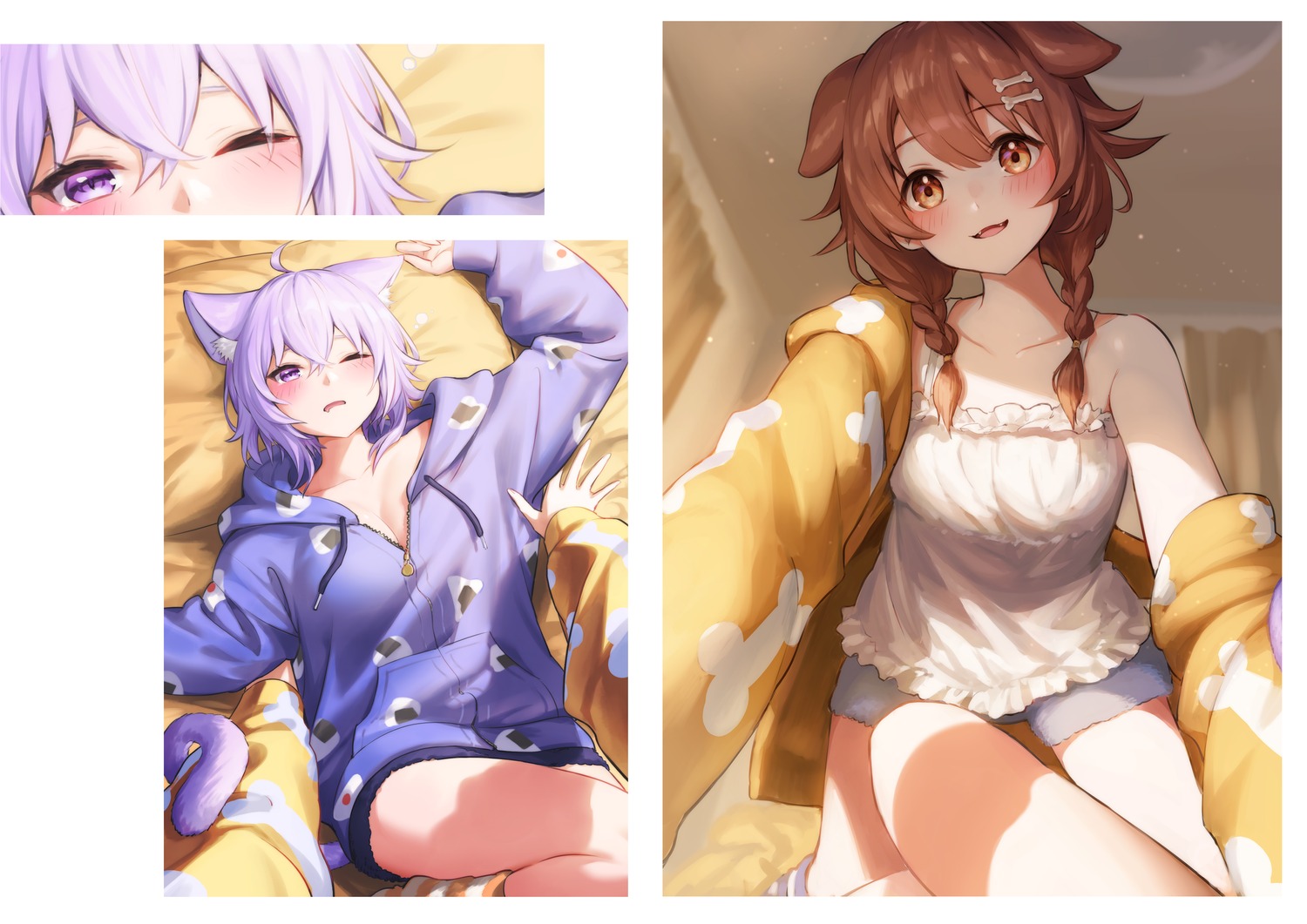 animal_ears, cleavage, hololive, hololive_gamers, inugami_korone, inumimi, nekomata_okayu, nekomimi