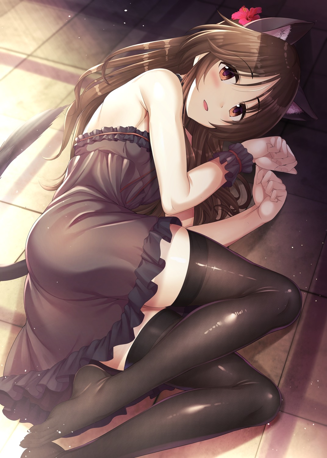 animal_ears, dress, ment, nekomimi, tail, takamori_aiko, the_idolm@ster, the_idolm@ster_cinderella_girls, thighhighs