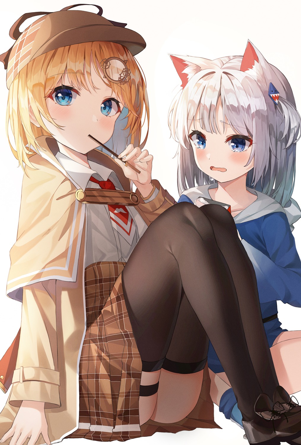 animal_ears, garter, gawr_gura, hololive, hololive_english, k.j., nekomimi, seifuku