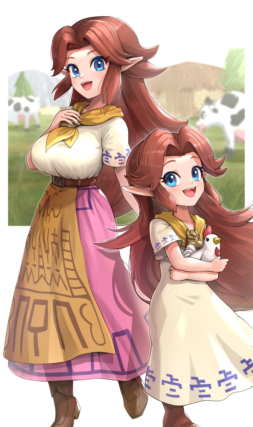 breasts, cremia, cucco, dress, elf, gonzarez, malon_(zelda), pointy_ears