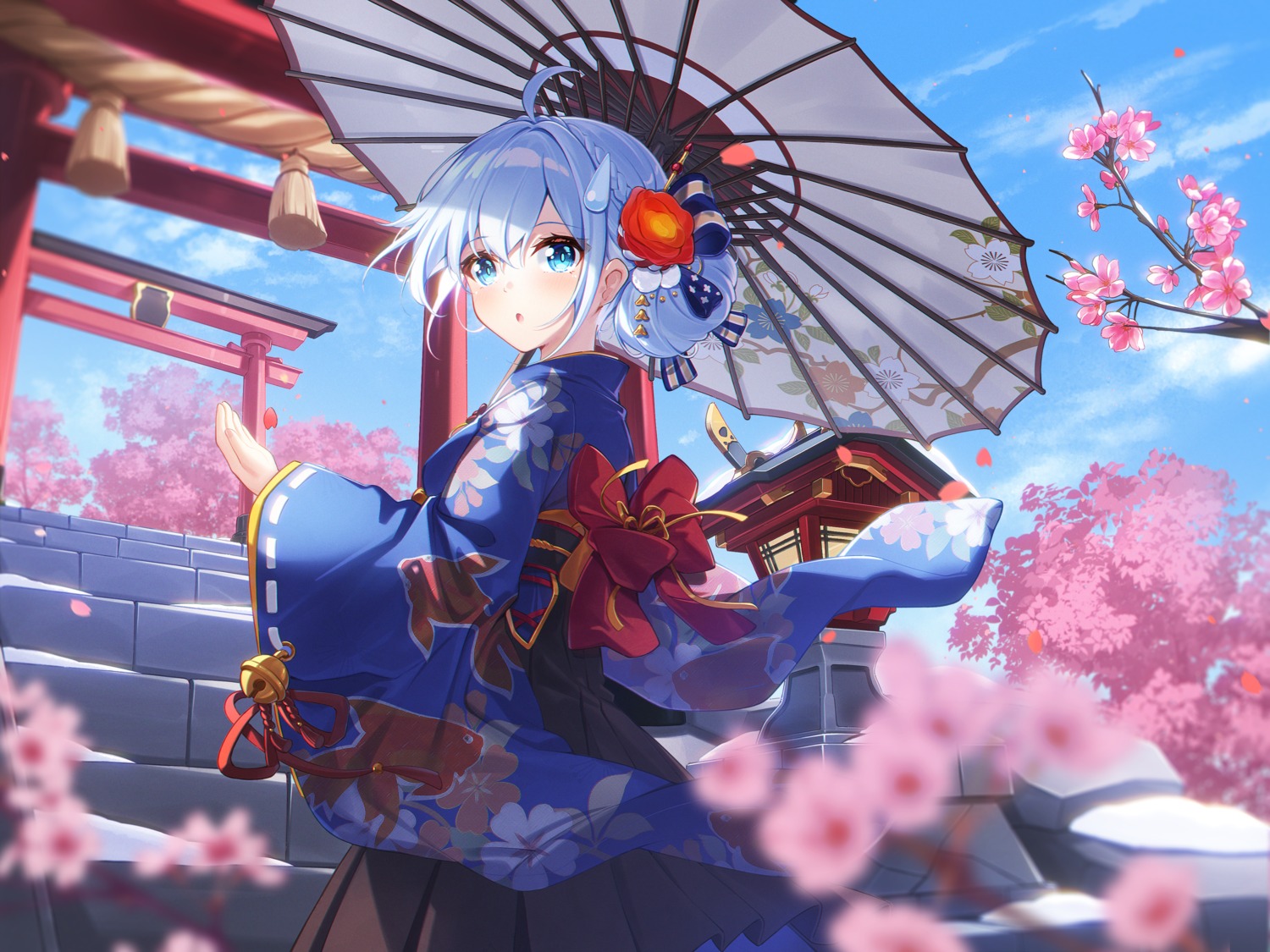 dango_remi, kimono, umbrella
