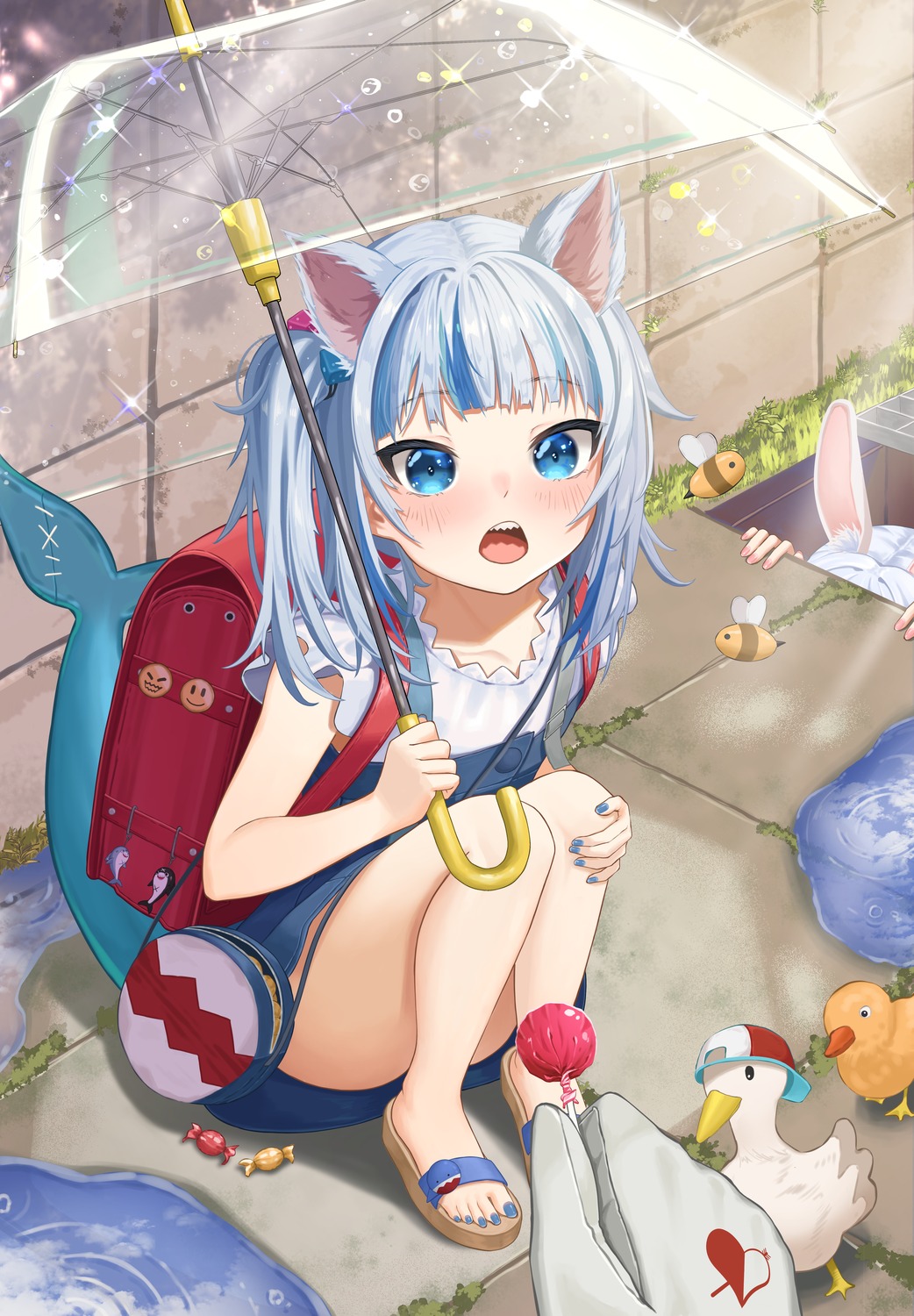 animal_ears, bangom_r, gawr_gura, hololive, hololive_english, nekomimi, skirt_lift, tail, umbrella