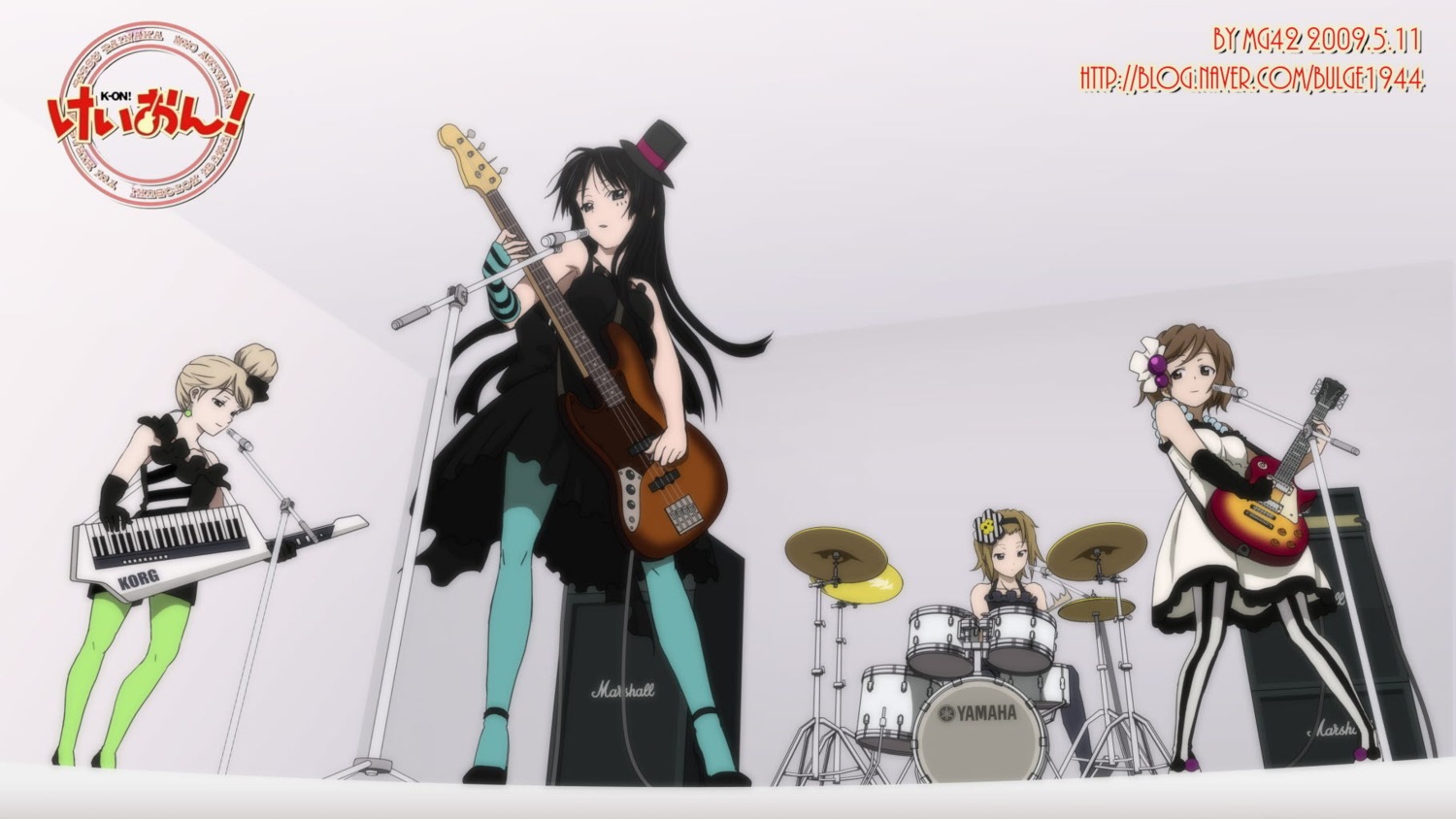 akiyama_mio, guitar, hirasawa_yui, jpeg_artifacts, k-on!, kotobuki_tsumugi, mg42, pantyhose, tainaka_ritsu