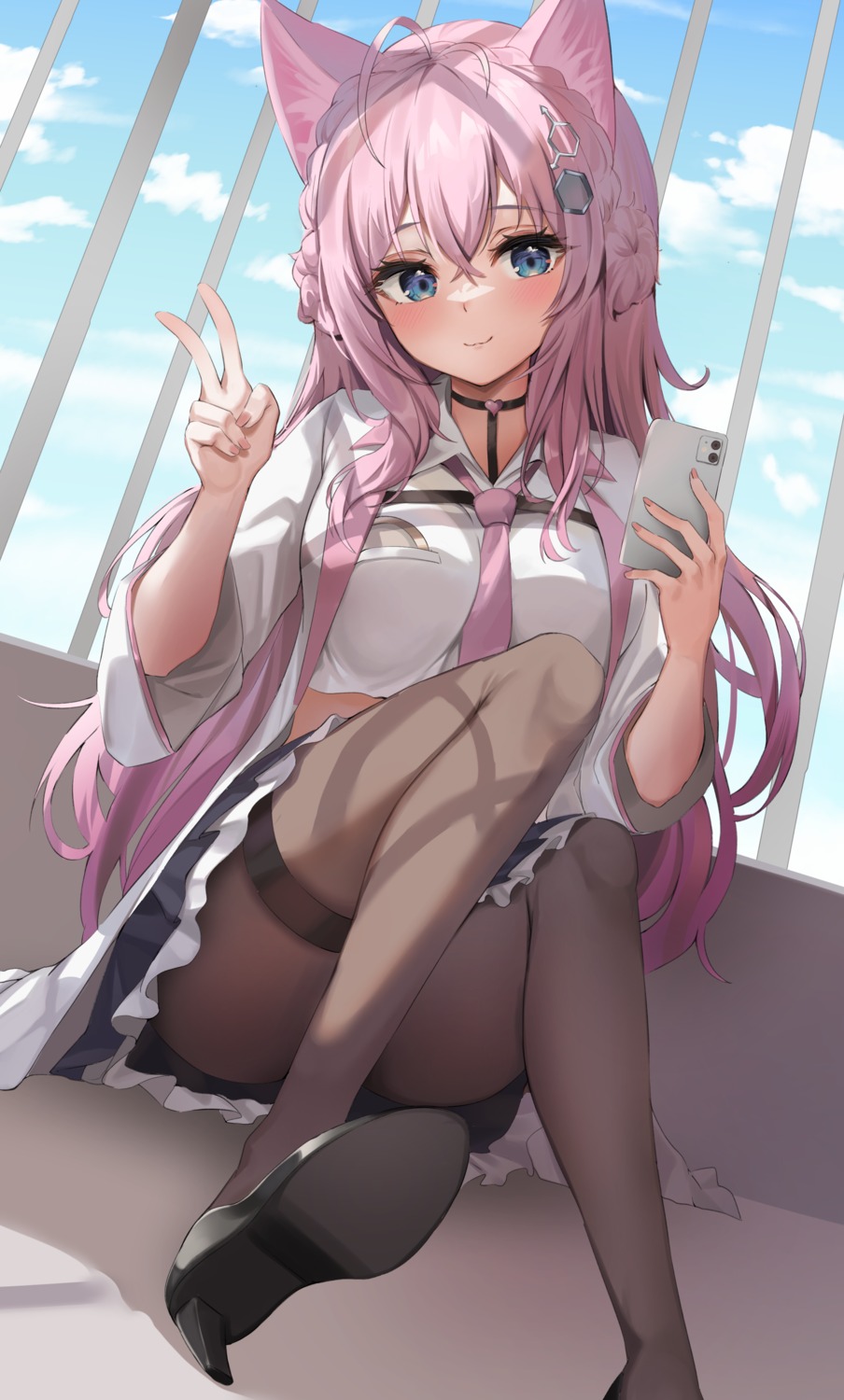 animal_ears, garter, hakui_koyori, heels, hololive, pantyhose, pharamacom