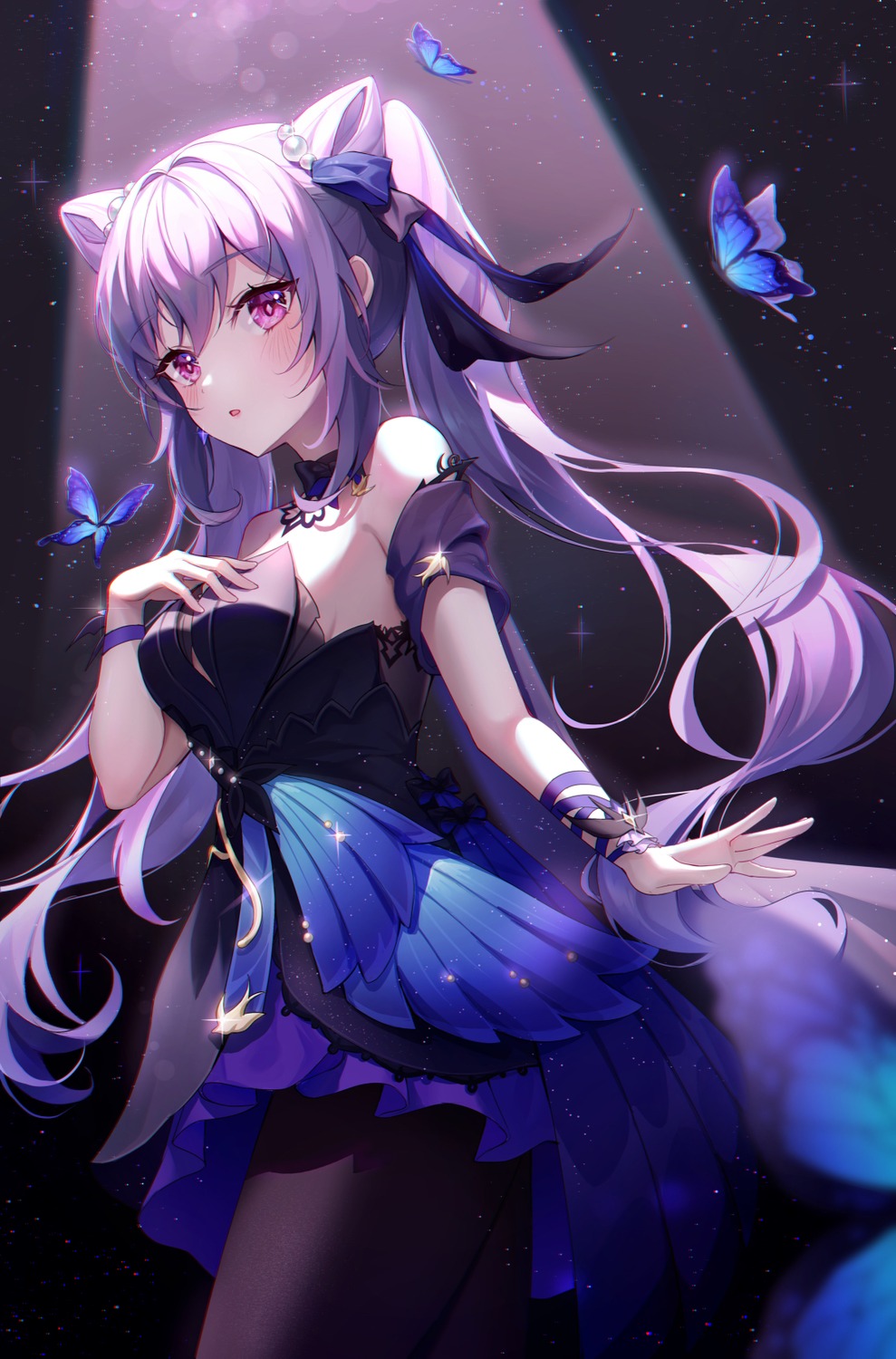 asian_clothes, genshin_impact, keqing, no_bra, pantyhose, tteullie
