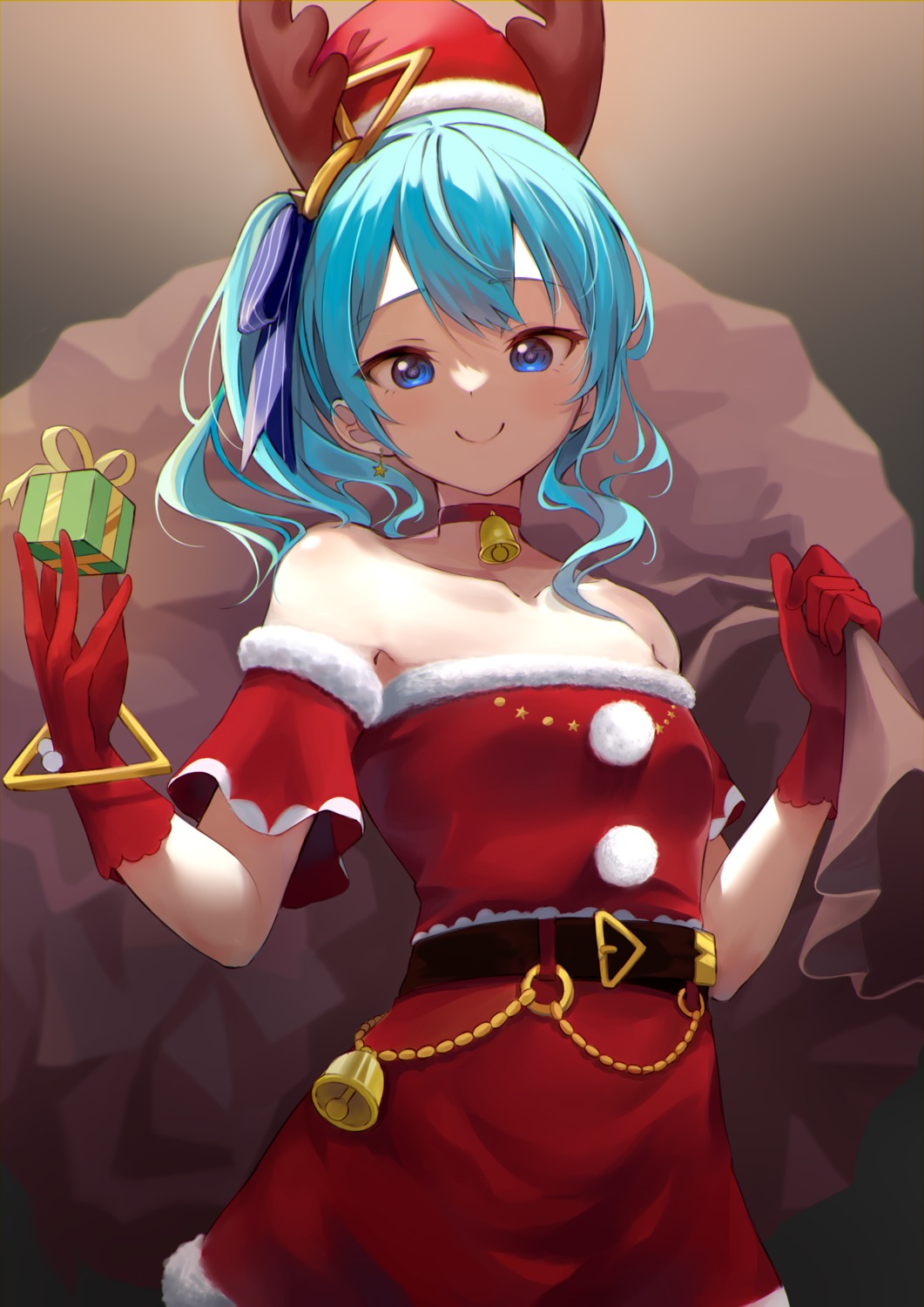 christmas, dress, hololive, horns, hoshimachi_suisei, kaiwa, no_bra