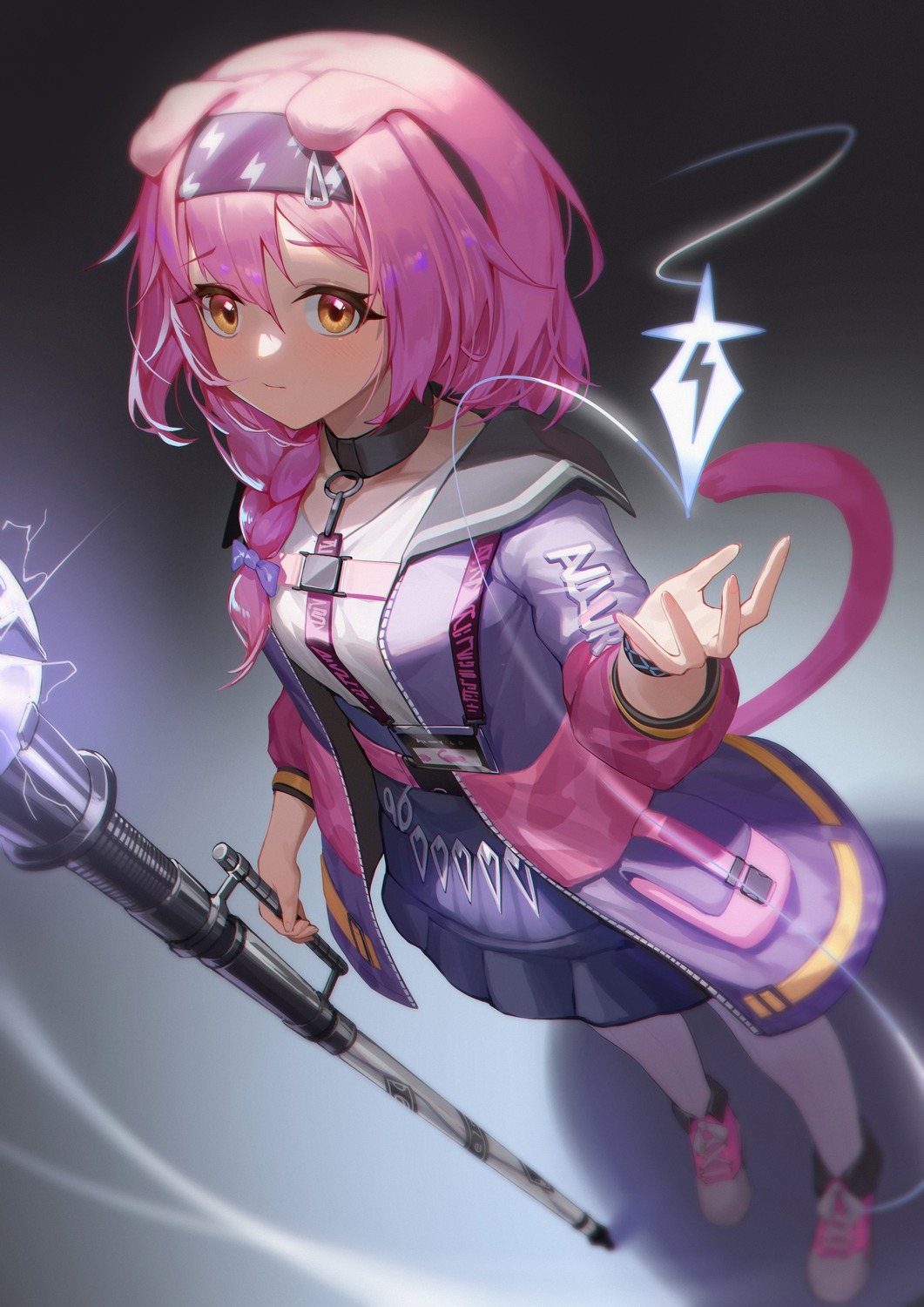 animal_ears, arknights, goldenglow_(arknights), mo_ying_yu, nekomimi, weapon