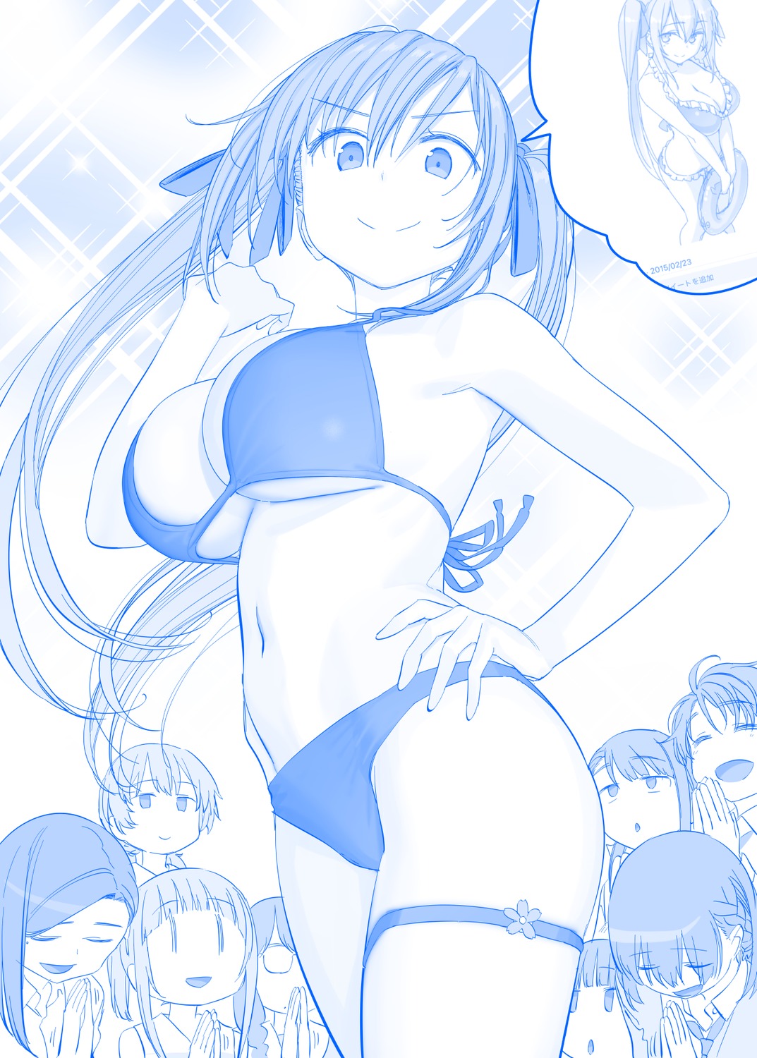 ai-chan's_sister_(getsuyoubi_no_tawawa), ai-chan_(getsuyoubi_no_tawawa), bikini, cheer-chan, garter, getsuyoubi_no_tawawa, gimai-chan, himura_kiseki, hokuro-chan, jitome-chan, kouhai-chan_(getsuyoubi_no_tawawa), megane, monochrome, swimsuits, volley-bu-chan