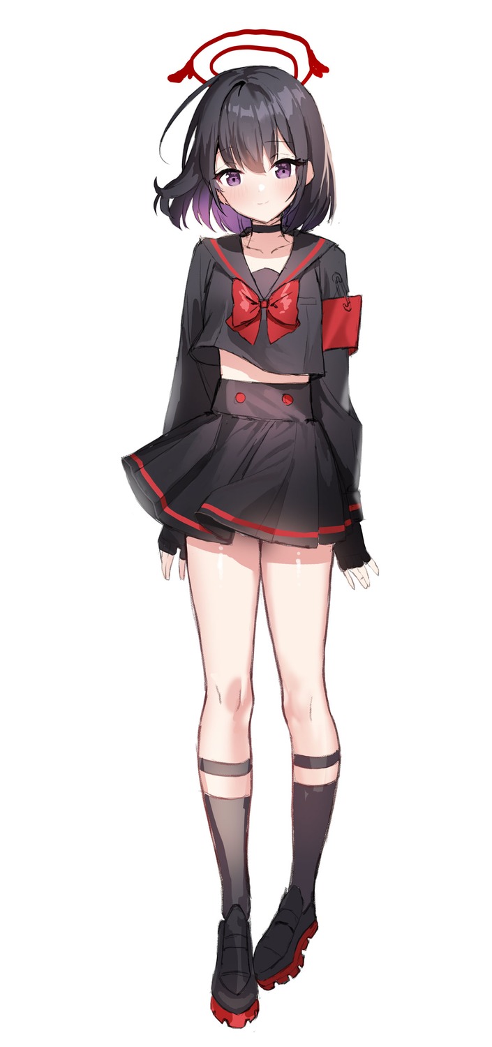 blue_archive, halo, hyoin, seifuku, shizuyama_mashiro, skirt_lift