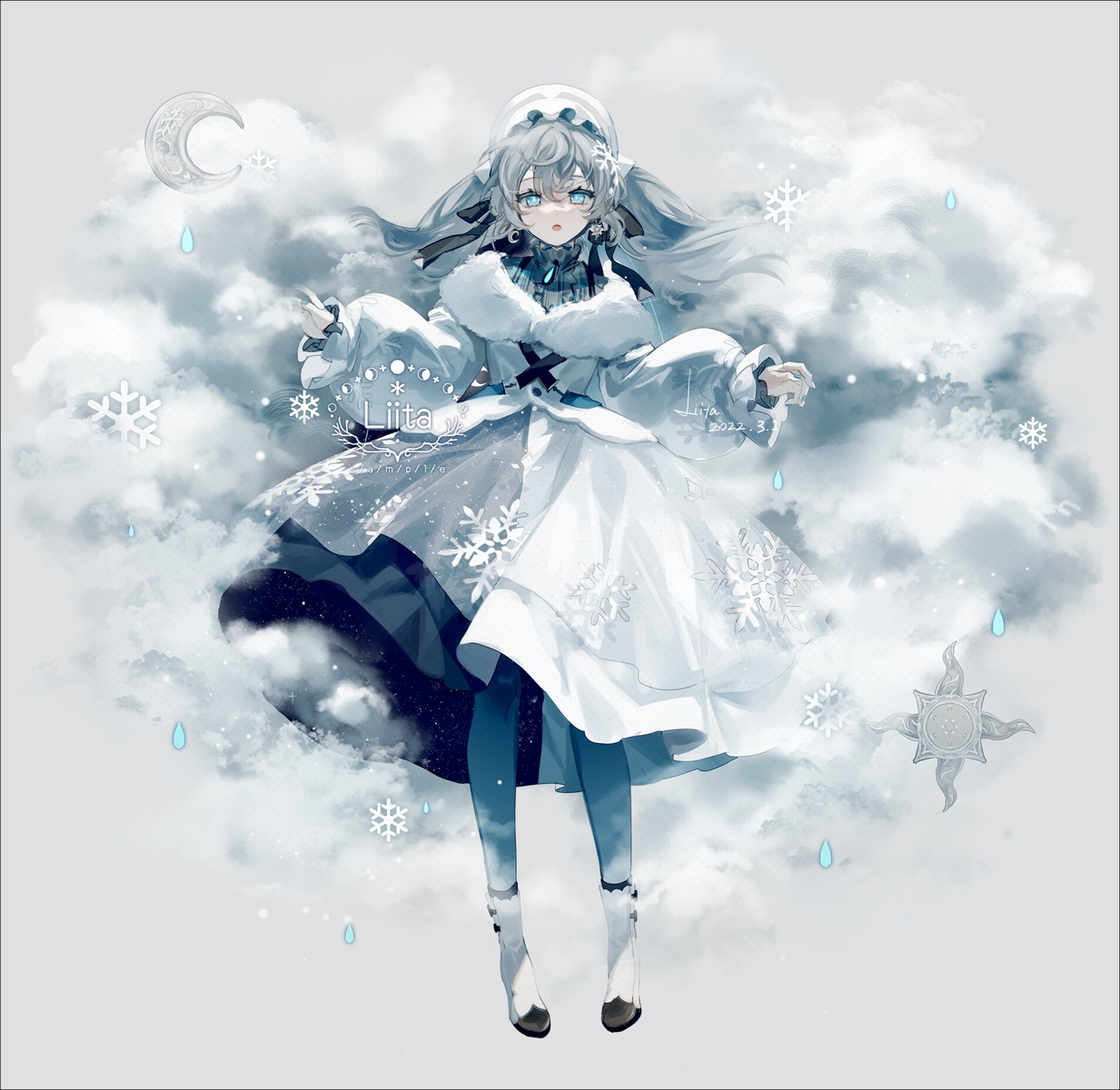 dress, hatsune_miku, liita_(dusk_snow), pantyhose, skirt_lift, vocaloid, yuki_miku