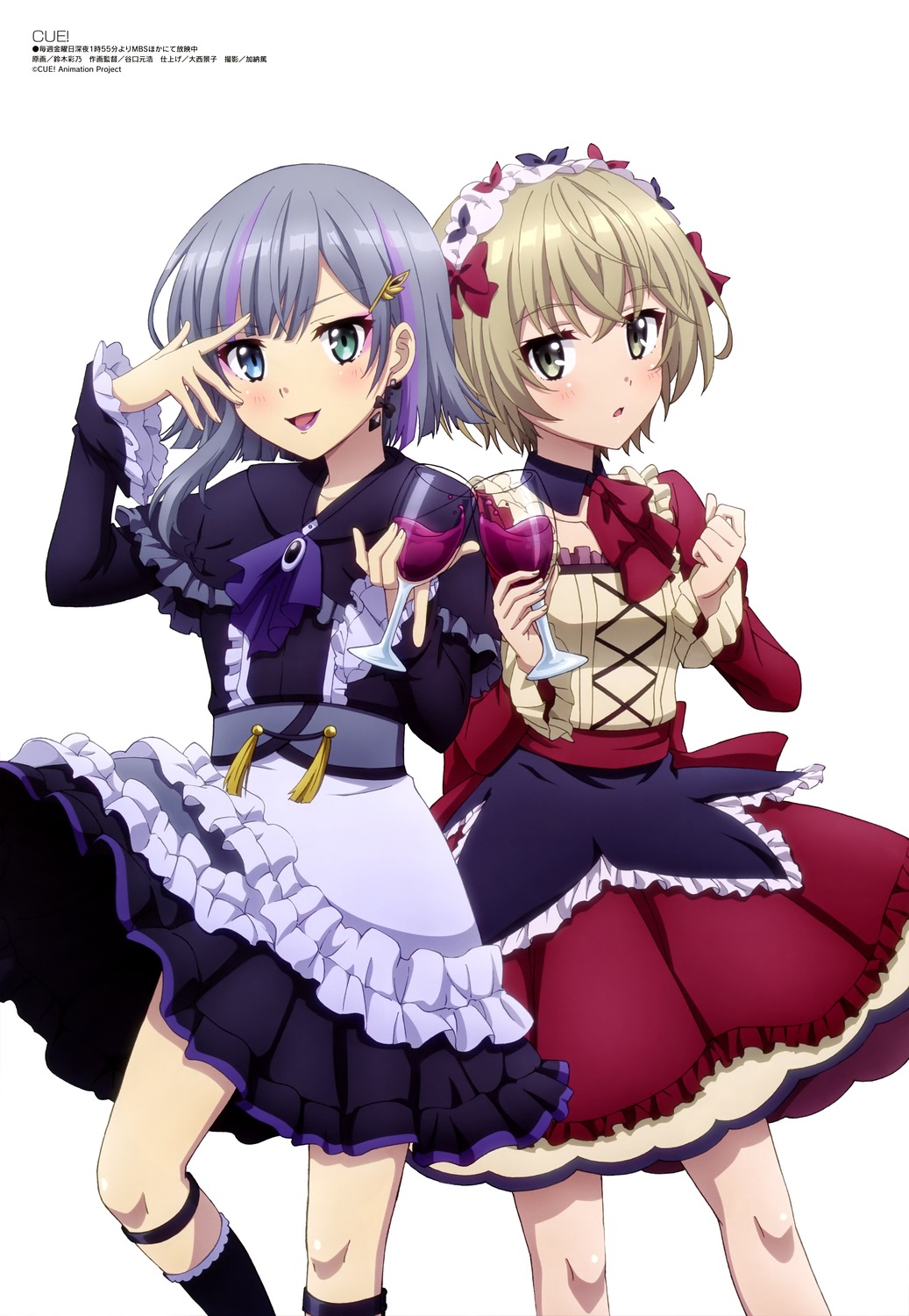 cue!, dress, gothic_lolita, lolita_fashion, maruyama_rie, skirt_lift, suzuki_ayano, toomi_mei