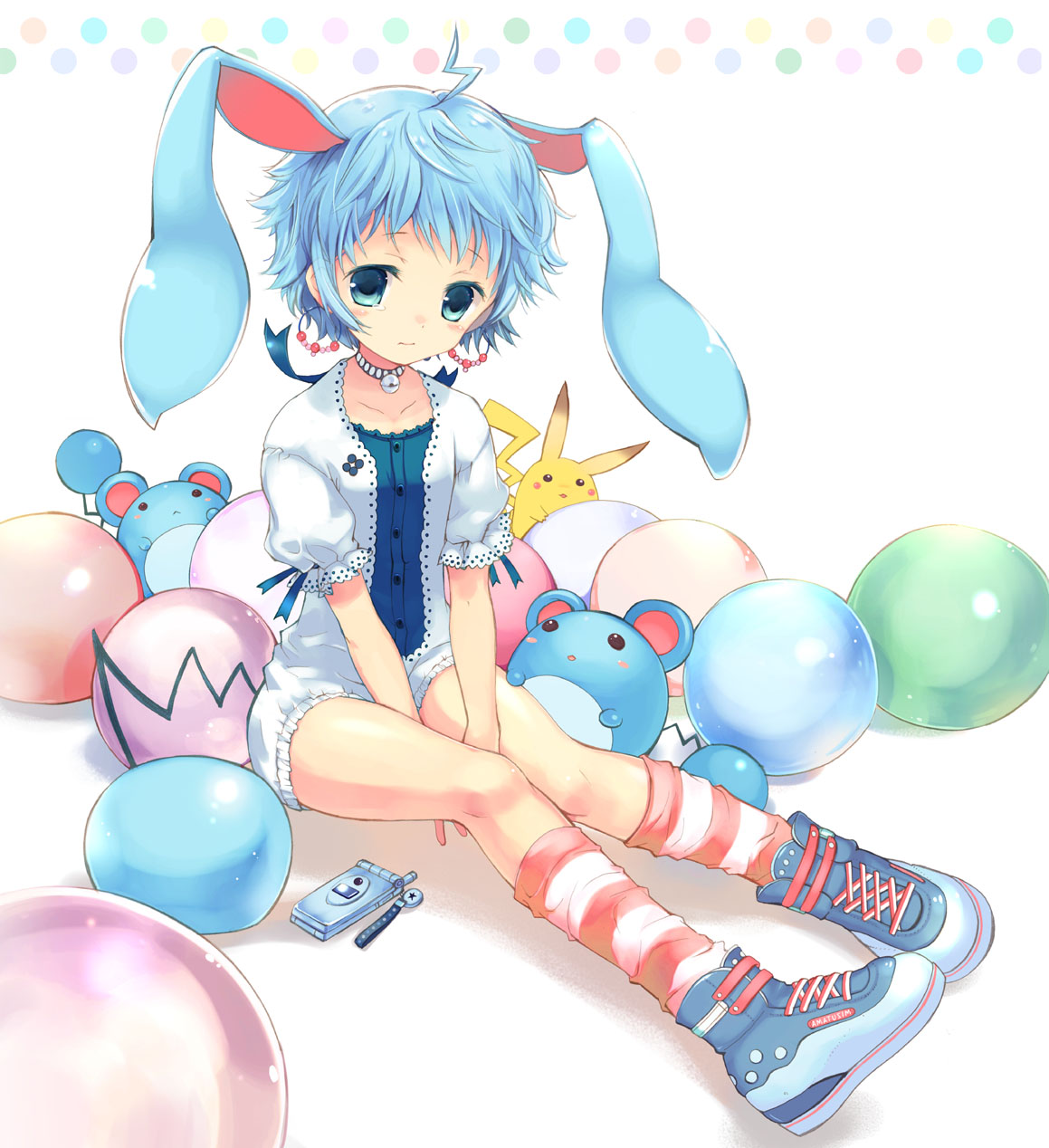 animal_ears, anthropomorphization, azumarill, bunny_ears, dress, marill, pikachu, pokemon